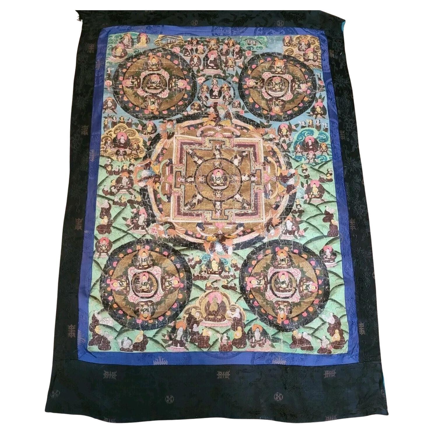 Handmade Antique Collectible Mongolian SIlk Textile 2.5' x 3.6'  1870s - 2K08 For Sale
