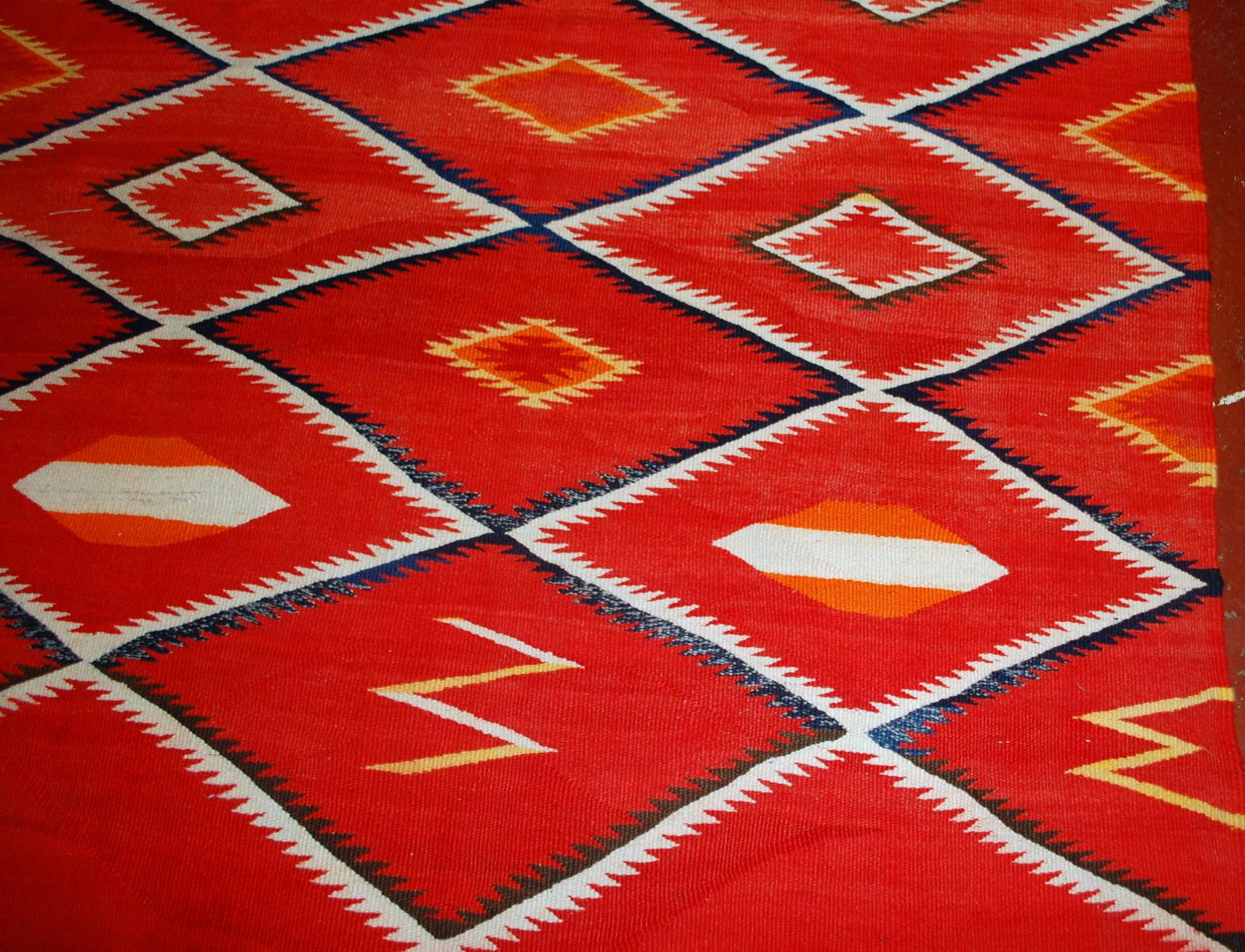 Hand-Knotted Handmade Antique Collectible Native American Navajo Blanket, 1870s, 1B557 For Sale