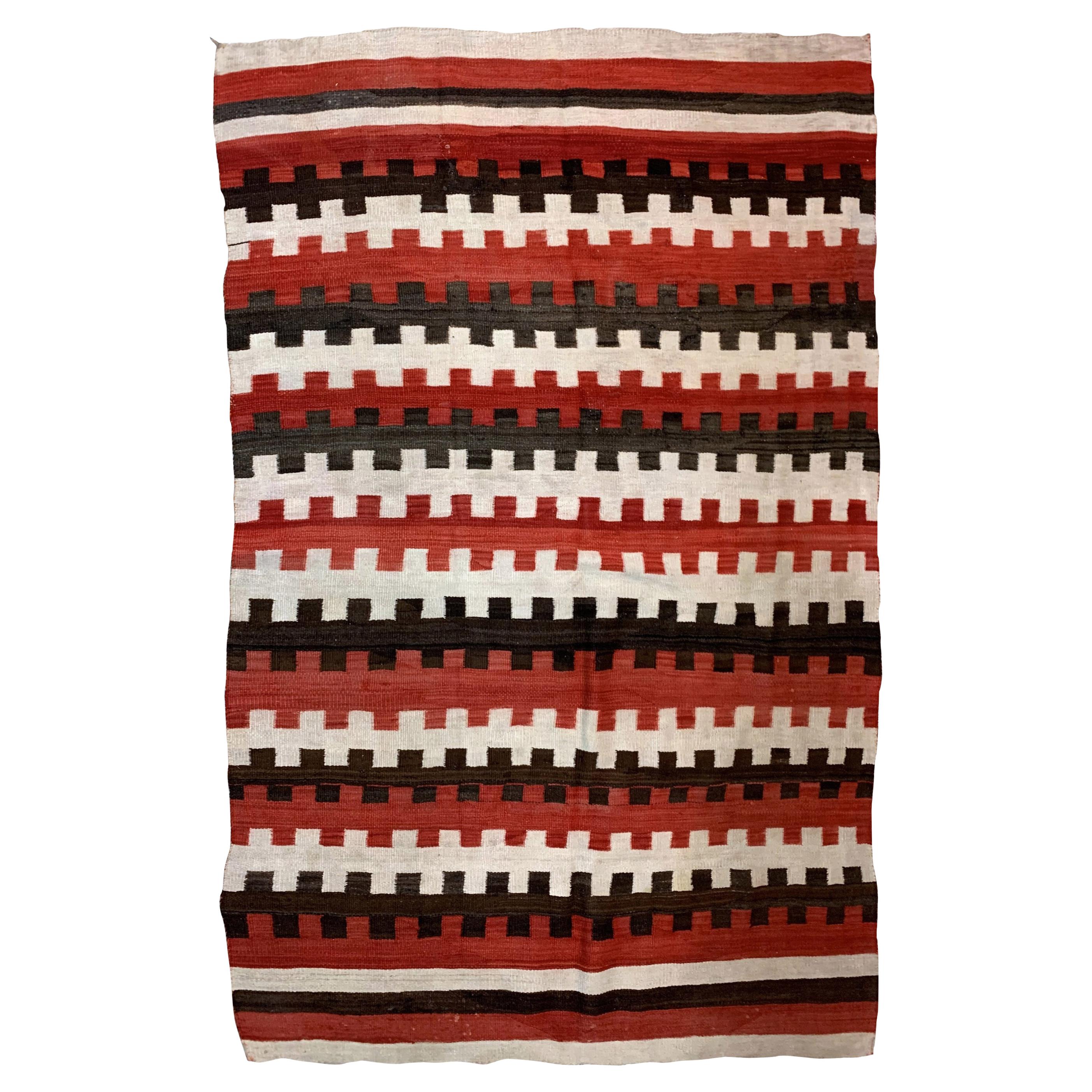 Handmade Antique Collectible Native American Navajo Blanket, 1870s, 1B872 For Sale