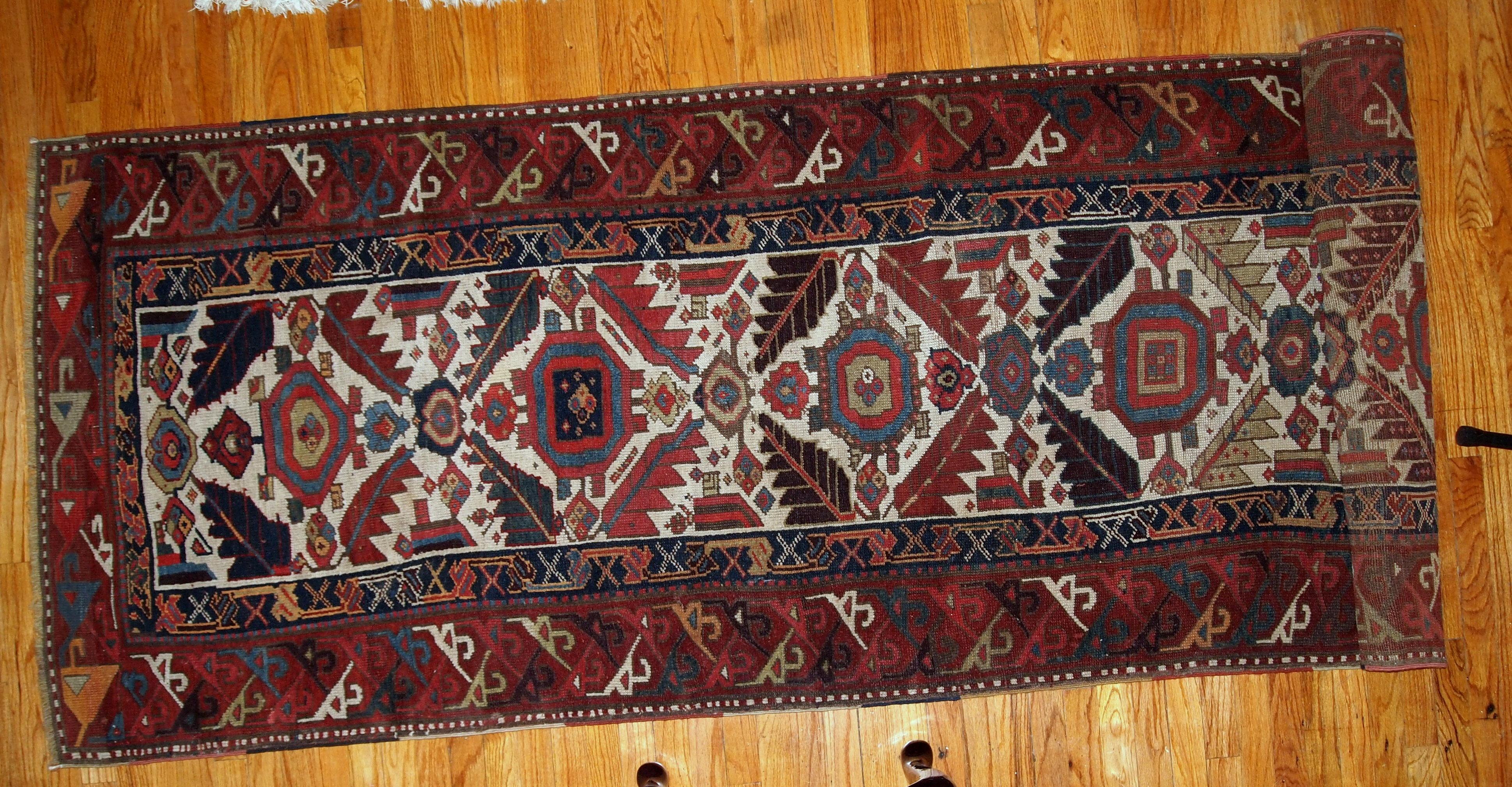 Laine Tapis de couloir de collection ancien de style Nothwest fait à la main, années 1840, 1B658 en vente