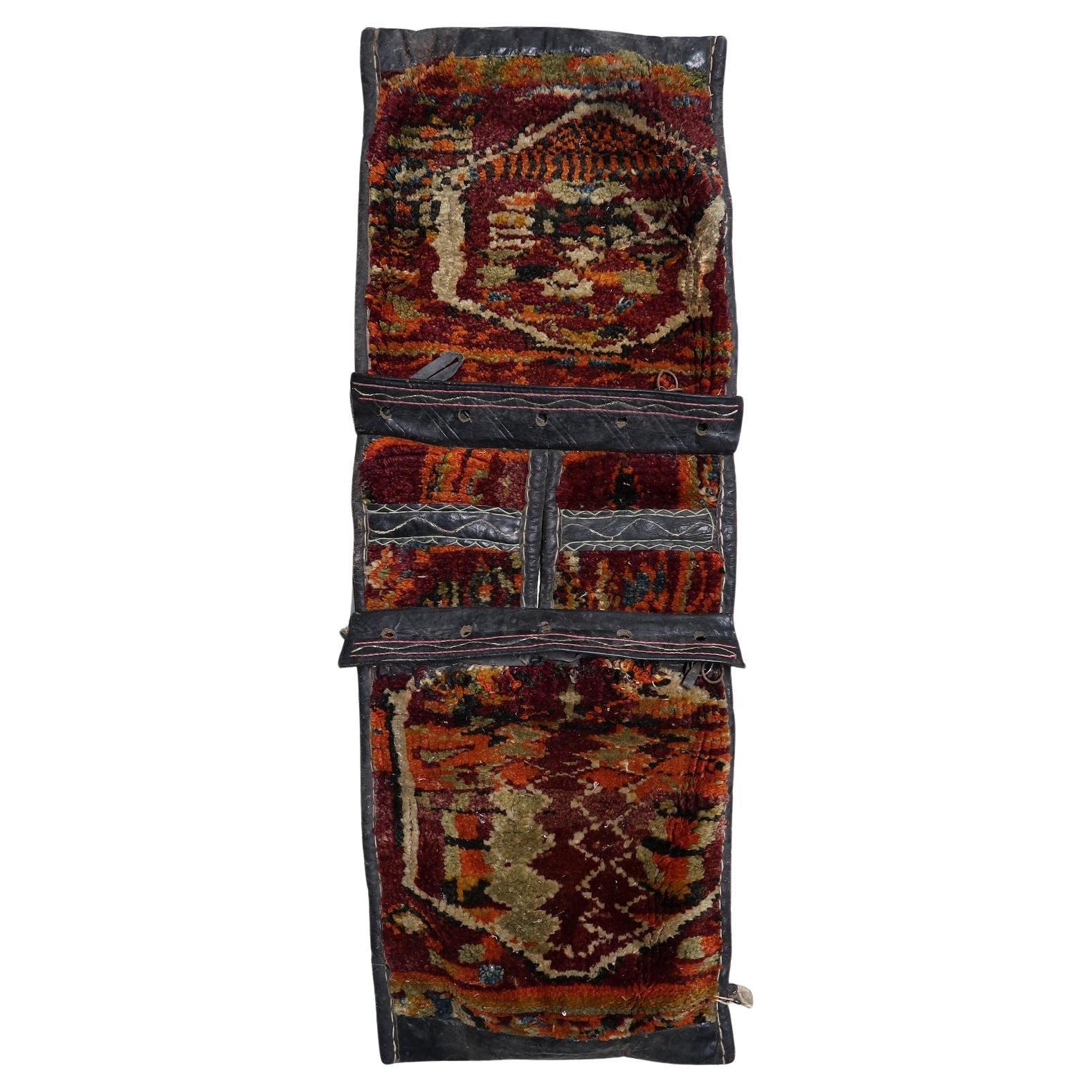 Tappeto da collezione antico fatto a mano con borsa da sella persiana curda, anni 20 - 1C1189