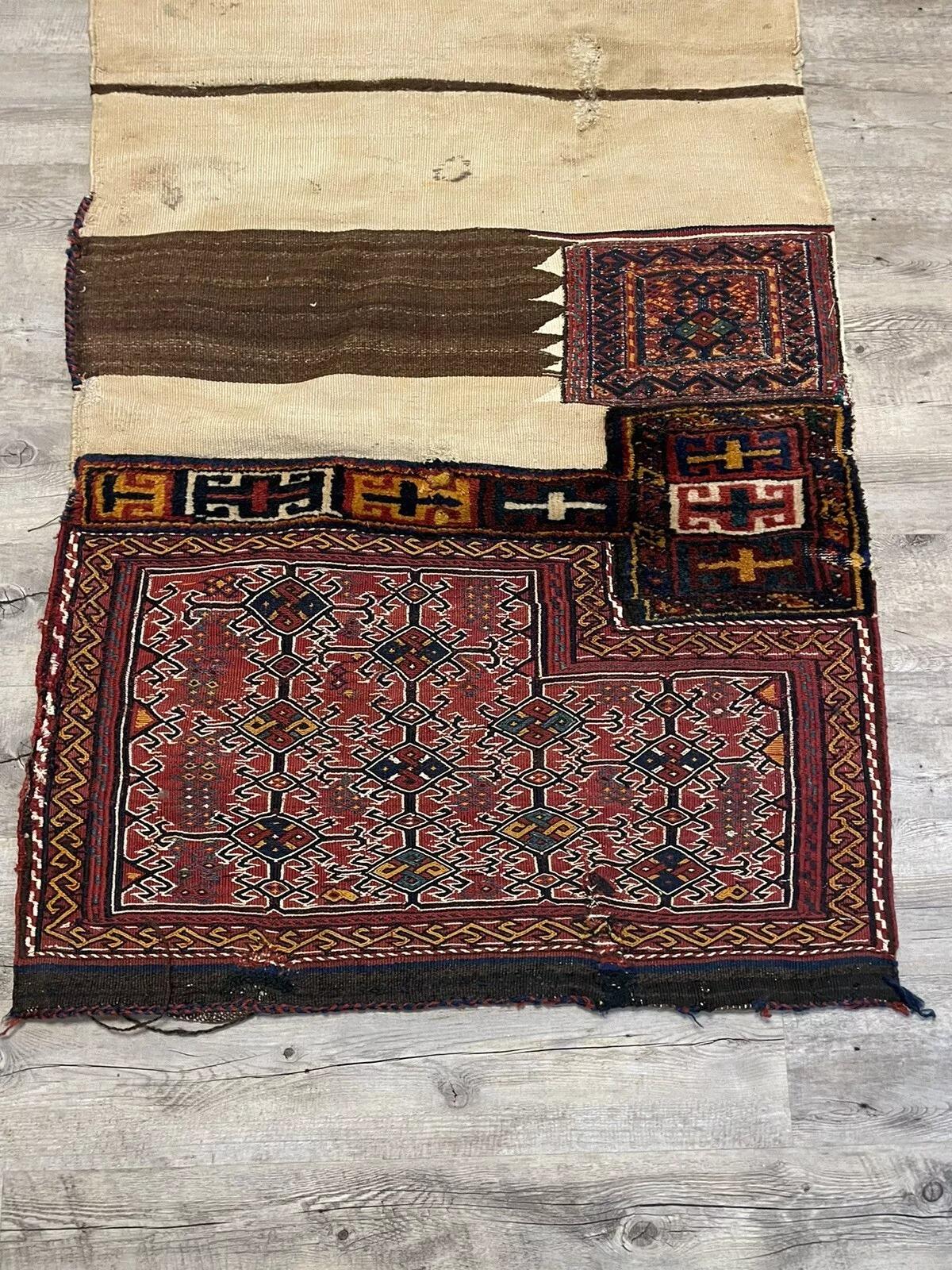 Tissé à la main Sac à main de collection persan Luri 2.8' x 6,7', 1880s - 1N24 en vente