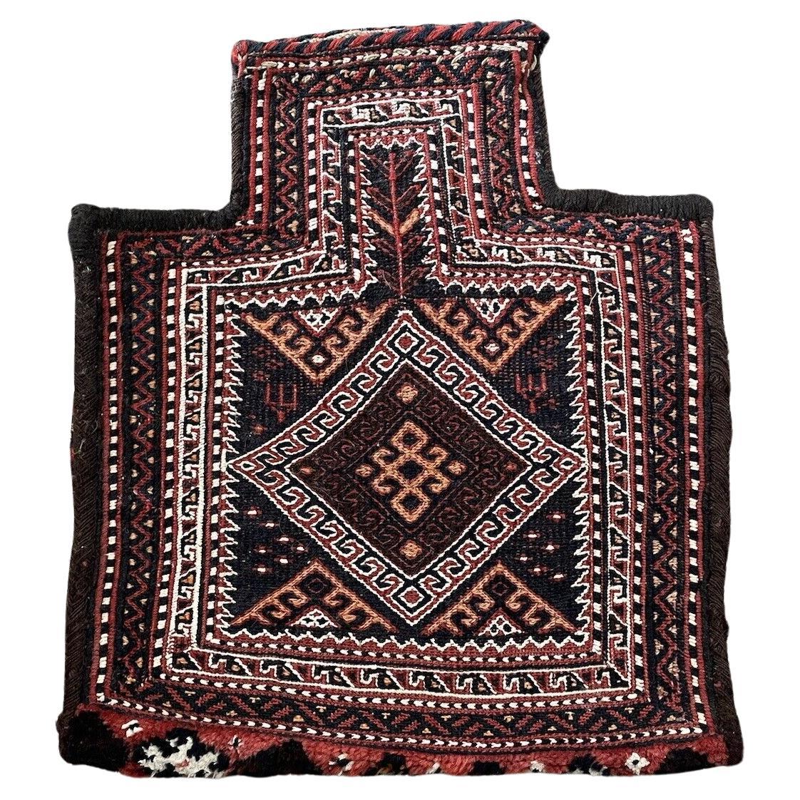 Handmade Antique Collectible Persian Sumak Salt Bag 1.3' x 1.5', 1900s - 1N62