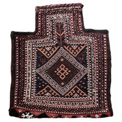 Antico sacchetto di sale persiano Sumak da collezione fatto a mano 1,3' x 1,5', 1900 - 1N62