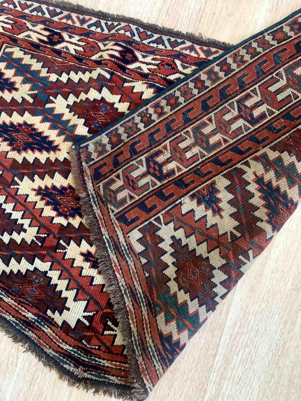 Hand-Knotted Handmade Antique Collectible Turkmen Asmalik Rug, 1870s, 1B933 For Sale
