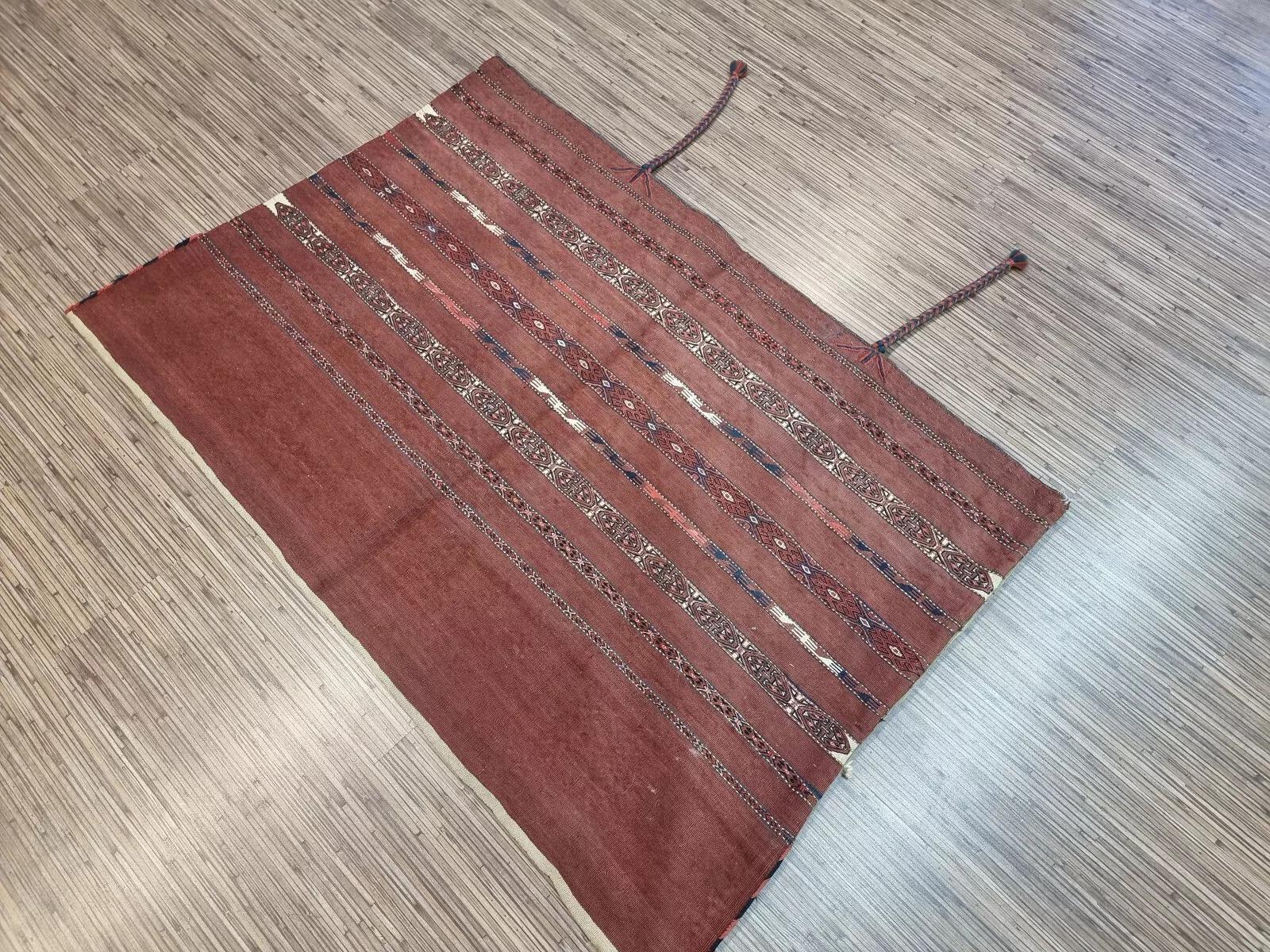 Antiguo saco de sal Sumak turcomano de colección, hecho a mano, 2,6' x 3,8', década de 1880 - 1D141 Lana en venta