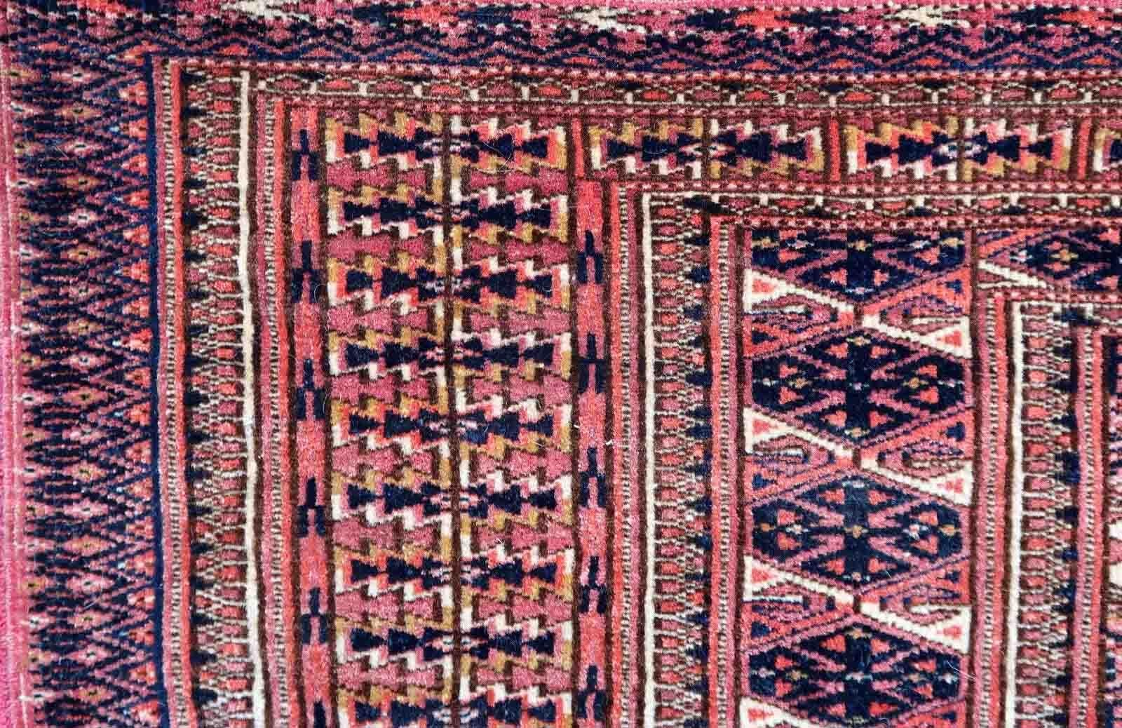 Wool Handmade Antique Collectible Turkmen Tekke Torba, 1930s, 1P95 For Sale