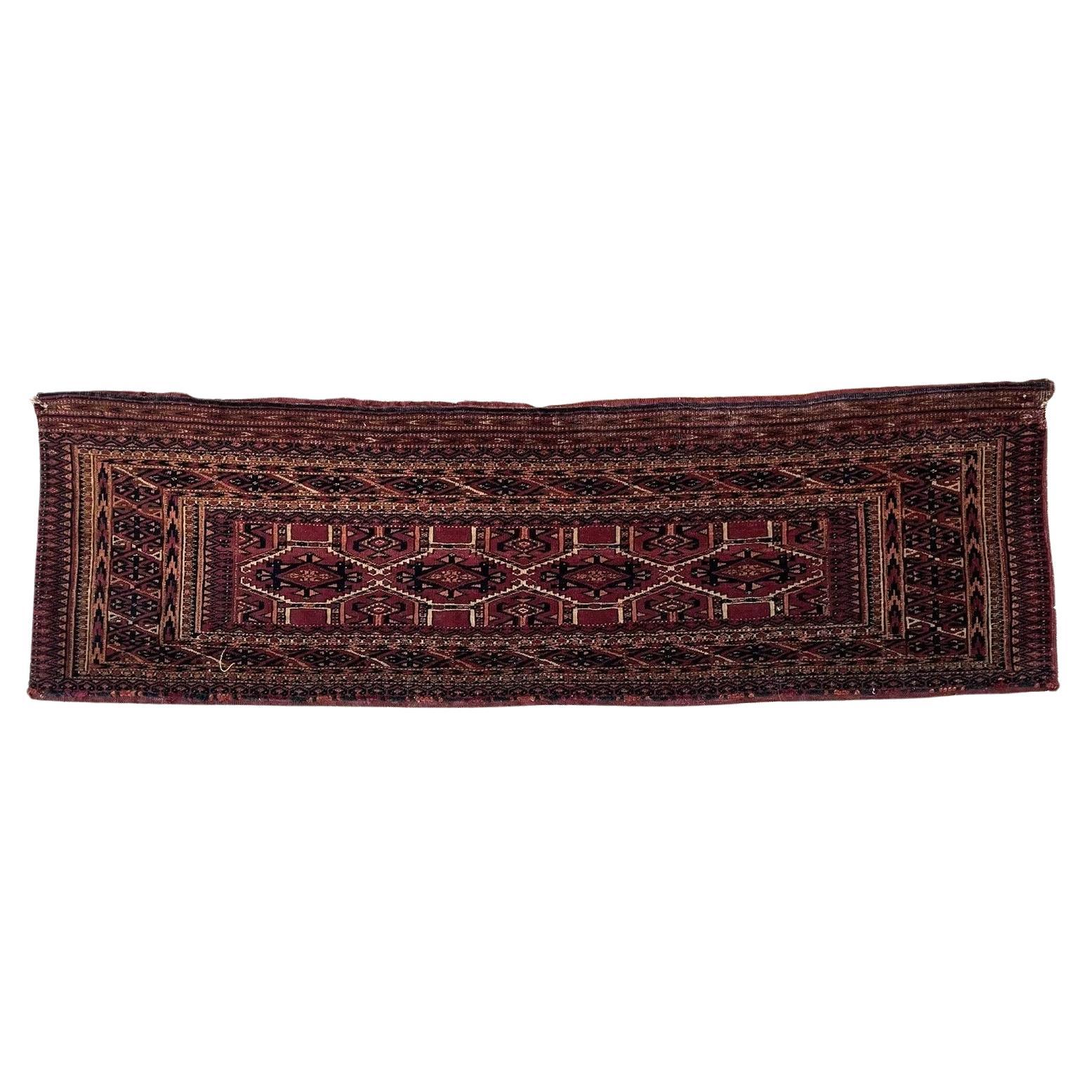 Tapis Yomud turkmène de collection fait à la main 1,1' x 3.9', années 1900 - 1N68