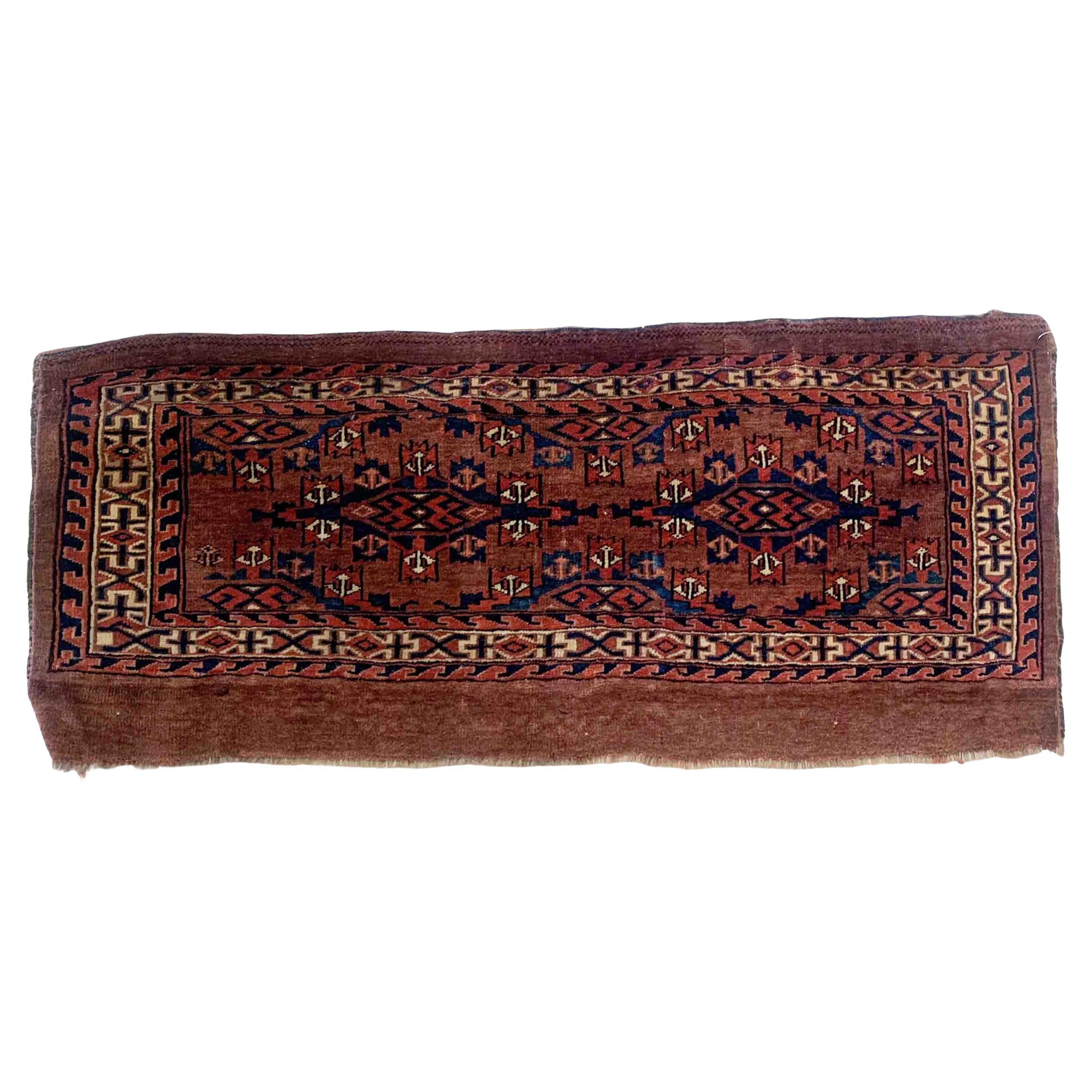 Handmade Antique Collectible Turkmen Yomud Rug, 1880s, 1b932