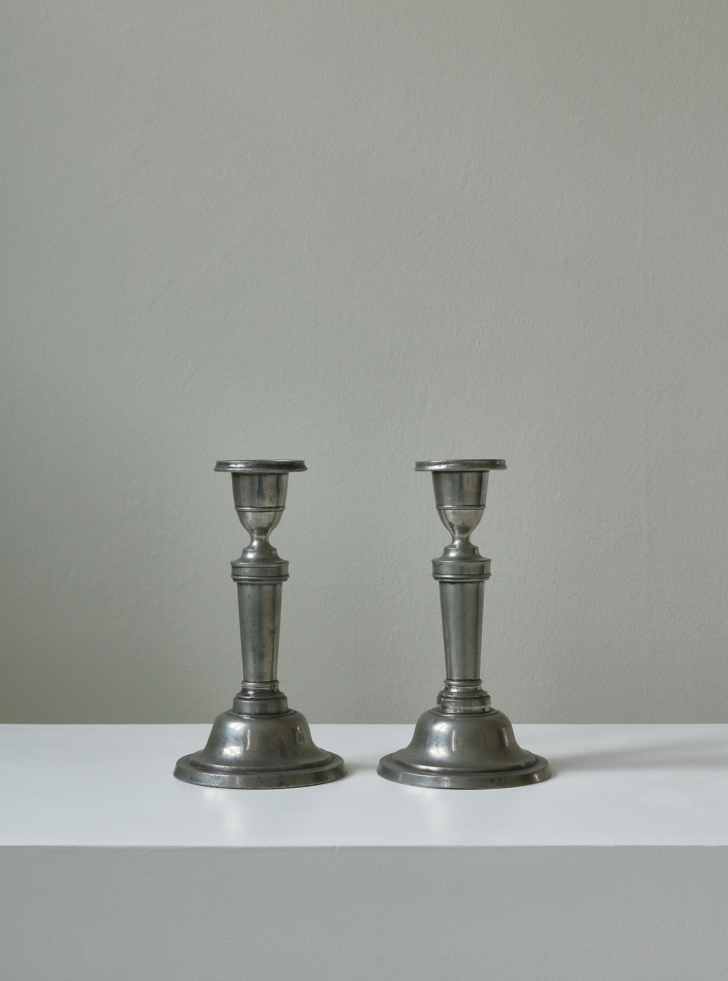 pewter candle holders antique