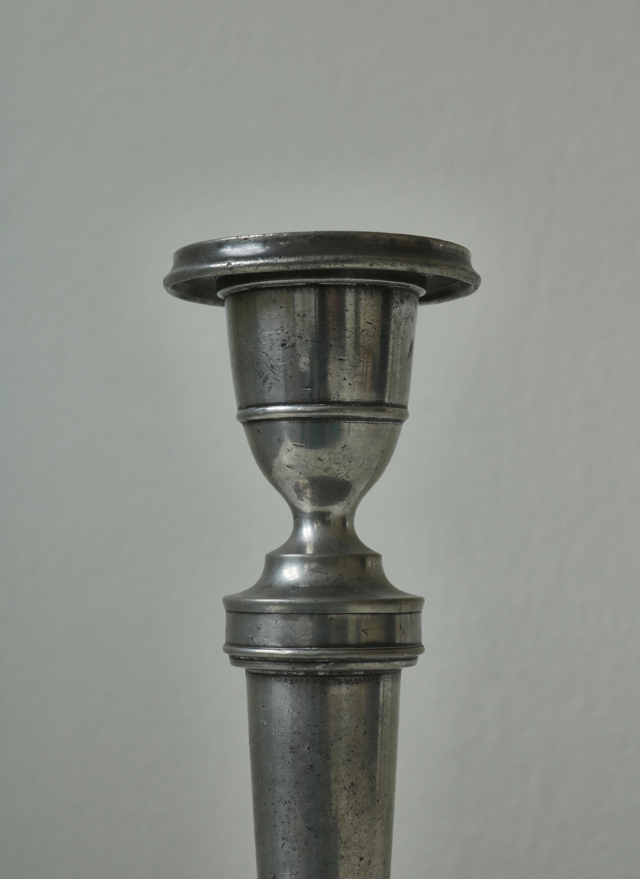 Early 19th Century Handmade Antique Empire Candle Holders in Pewter, Stamped, Denmark, 19th Century
