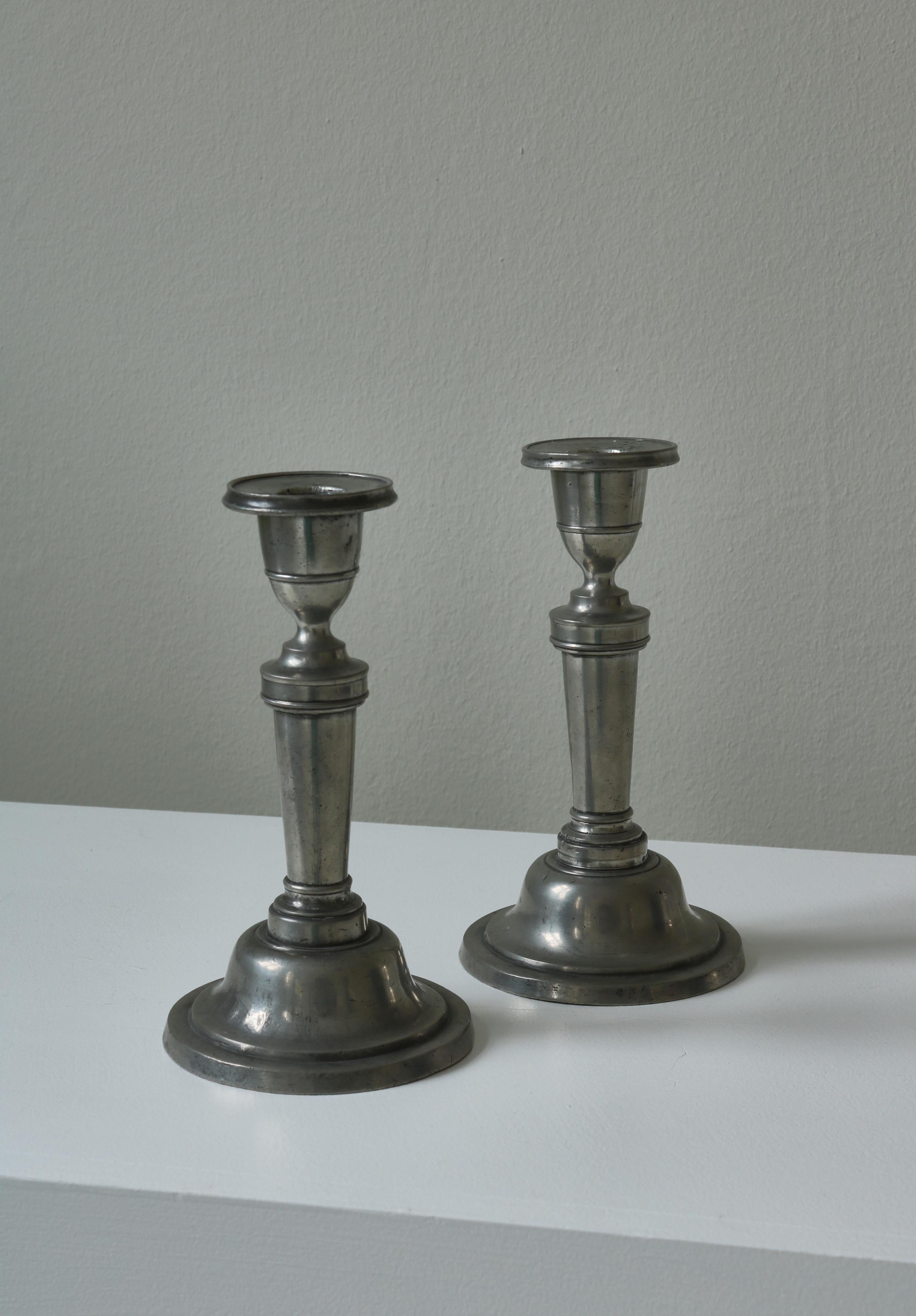 Handmade Antique Empire Candle Holders in Pewter, Stamped, Denmark, 19th Century 2