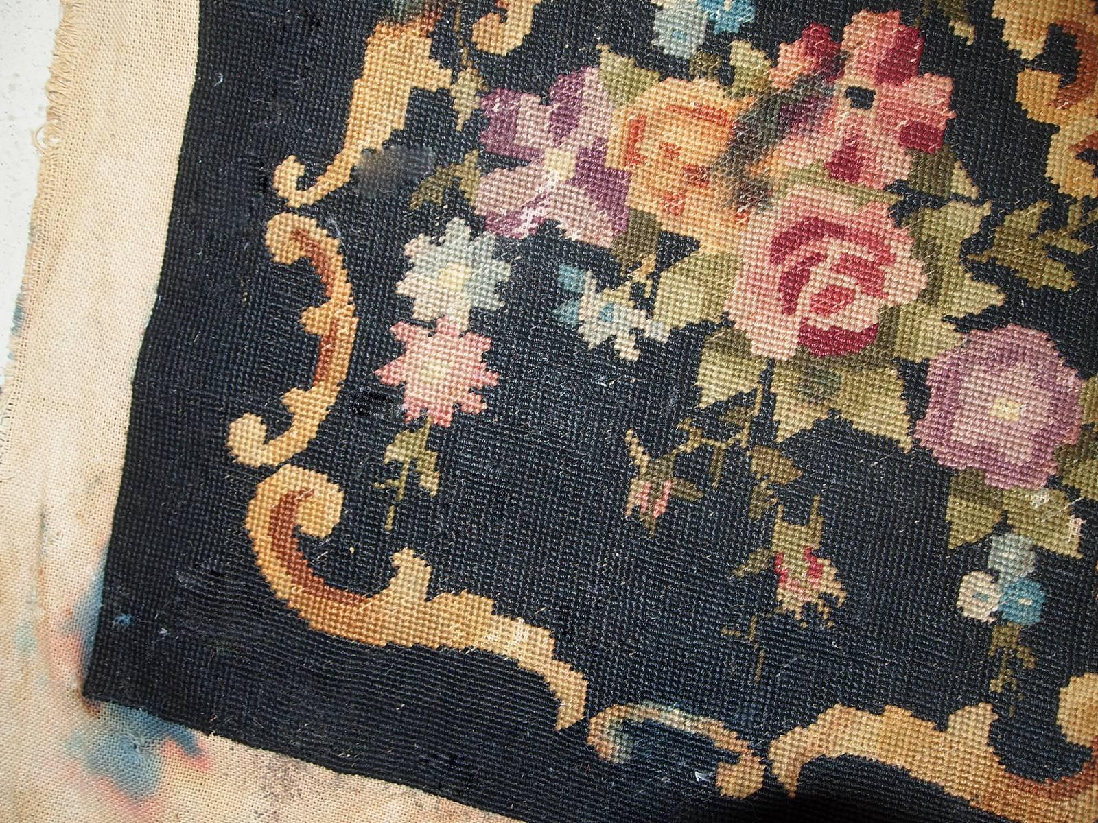 Hand-Knotted Handmade Antique English Needlepoint, 1930s, 1C560
