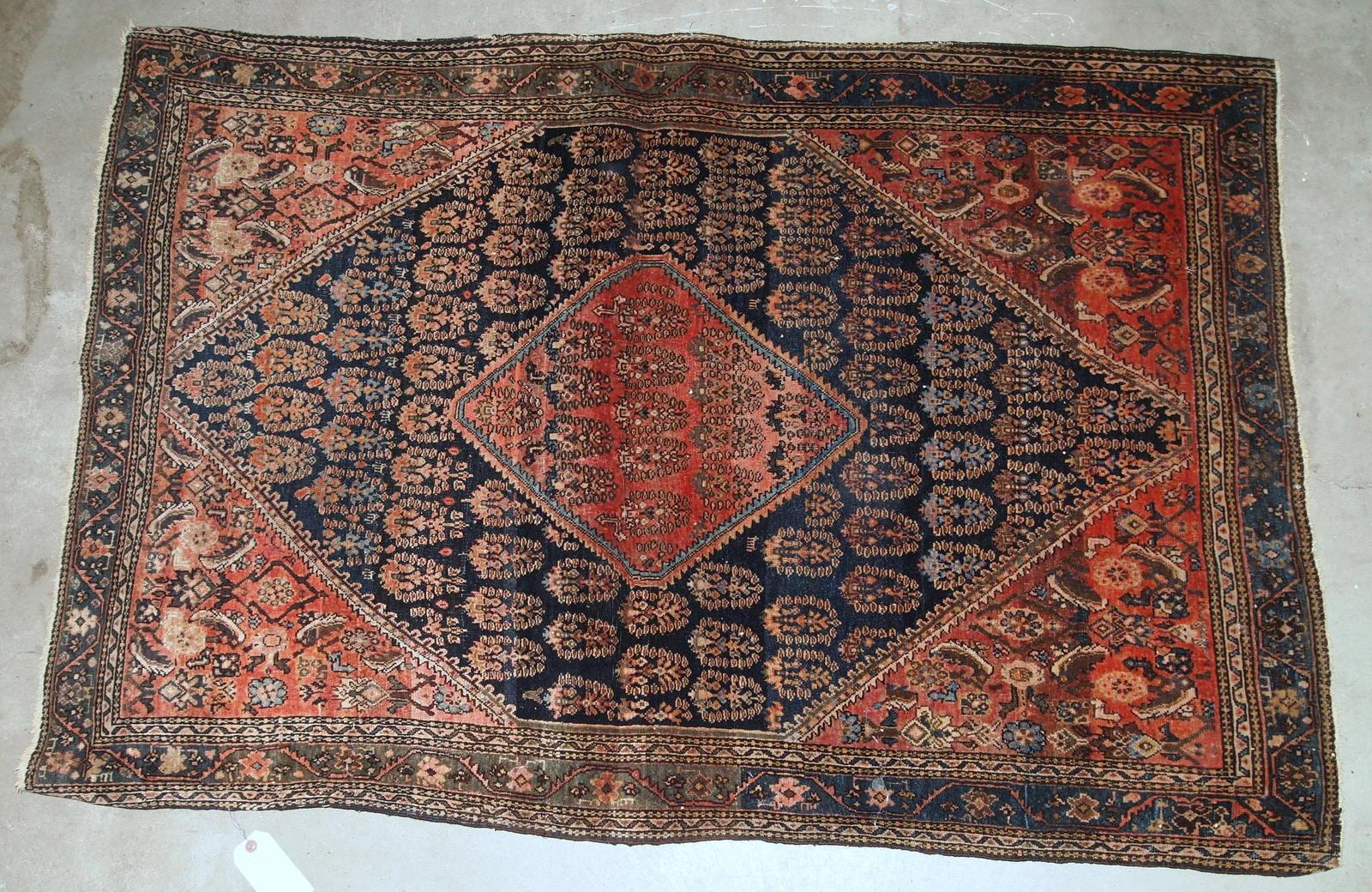 Handgefertigter antiker Teppich im Farahan-Stil, 1900er Jahre, 1B830 (Frühes 20. Jahrhundert) im Angebot