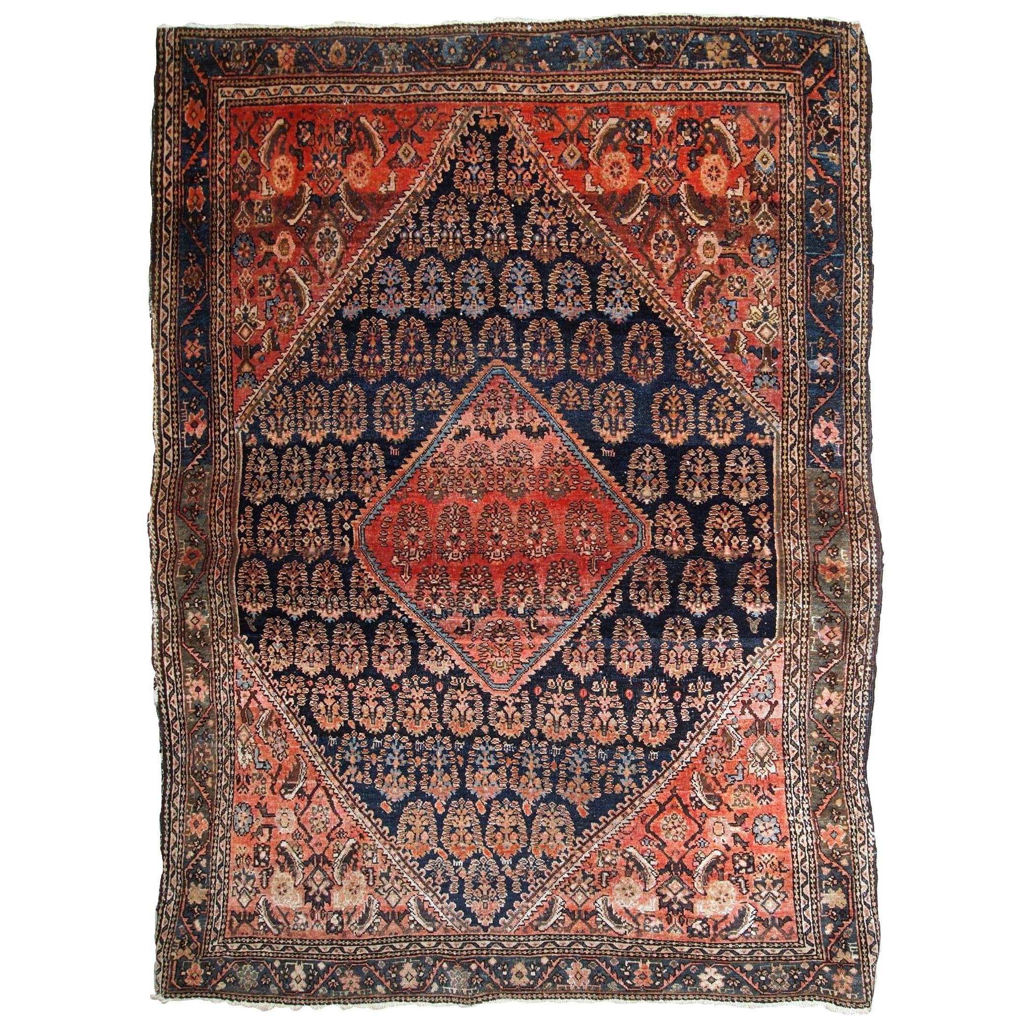 Handgefertigter antiker Teppich im Farahan-Stil, 1900er Jahre, 1B830 im Angebot