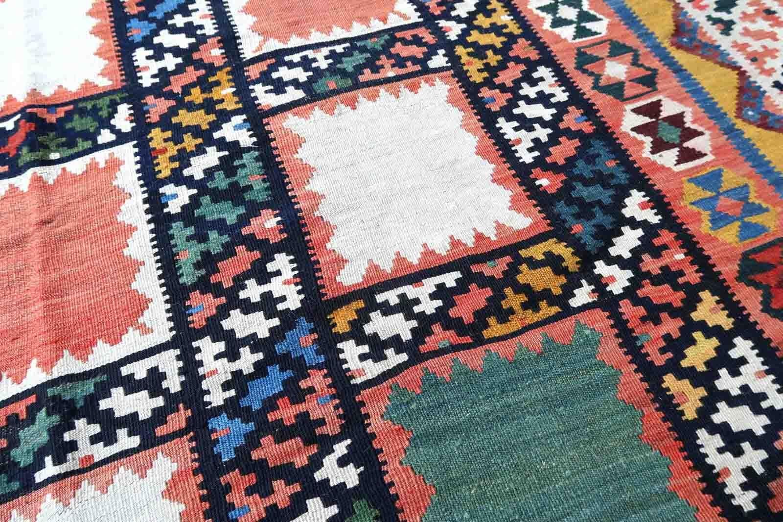 Hand-Knotted Handmade Antique Gashkai Style Kilim, 1920s, 1C449 For Sale