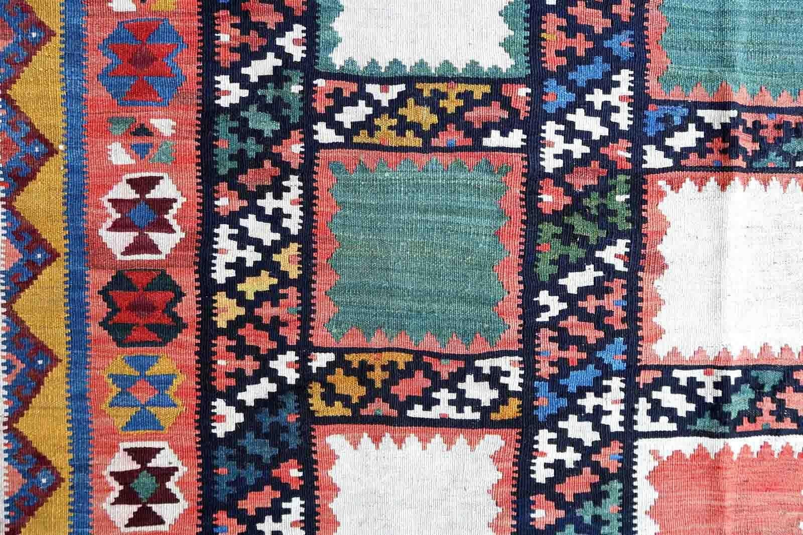 Wool Handmade Antique Gashkai Style Kilim, 1920s, 1C449 For Sale