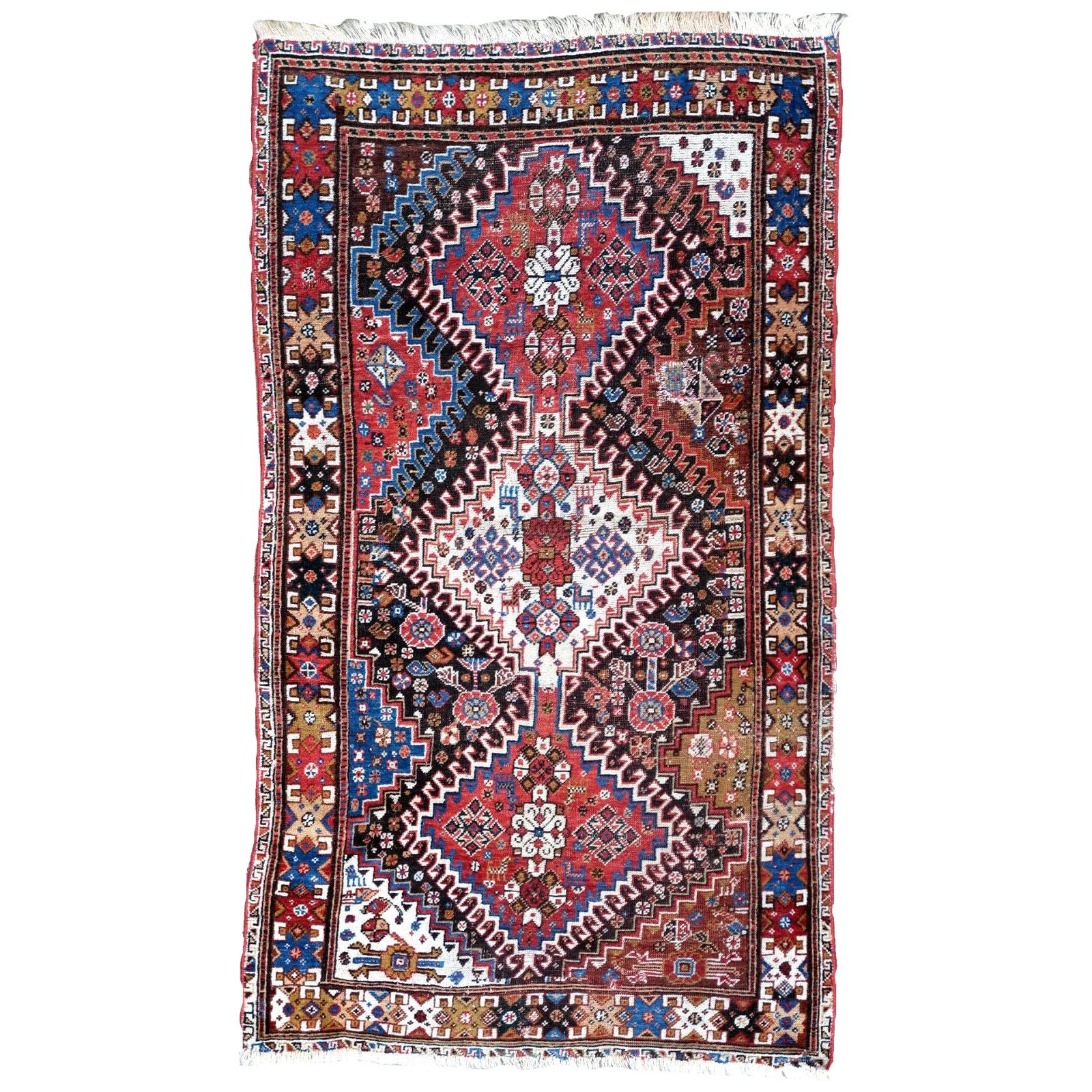 Handgefertigter antiker Teppich im Gashkai-Stil, 1900er Jahre, 1P34 im Angebot