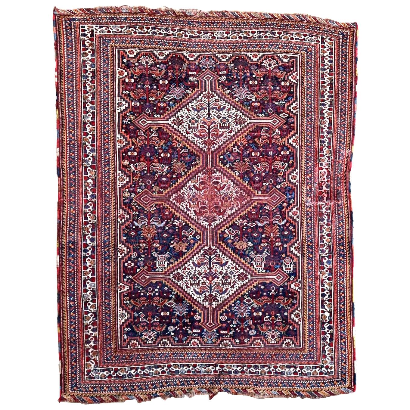 Handgefertigter antiker Teppich im Gashkai-Stil, 1900er Jahre, 1P89 im Angebot