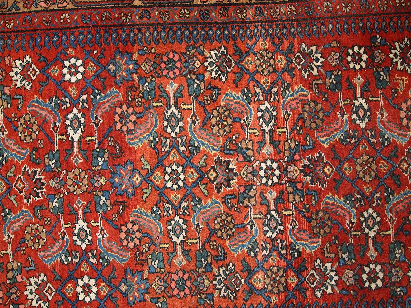 Handmade Antique Hamadan Rug, 1920s, 1C276 1