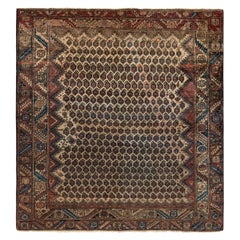 Handmade Antique Hamadan Rug in Beige Beige Geometric Pattern
