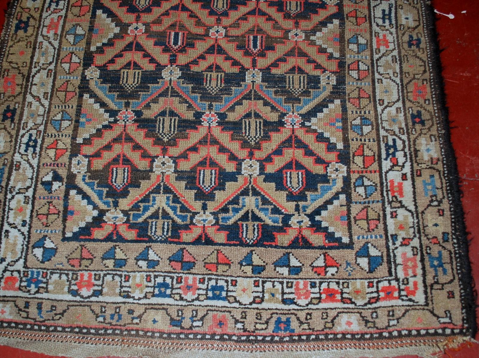 Handgefertigter antiker Teppich im Hamadan-Stil, 1920er Jahre, 1B544 im Zustand „Relativ gut“ im Angebot in Bordeaux, FR