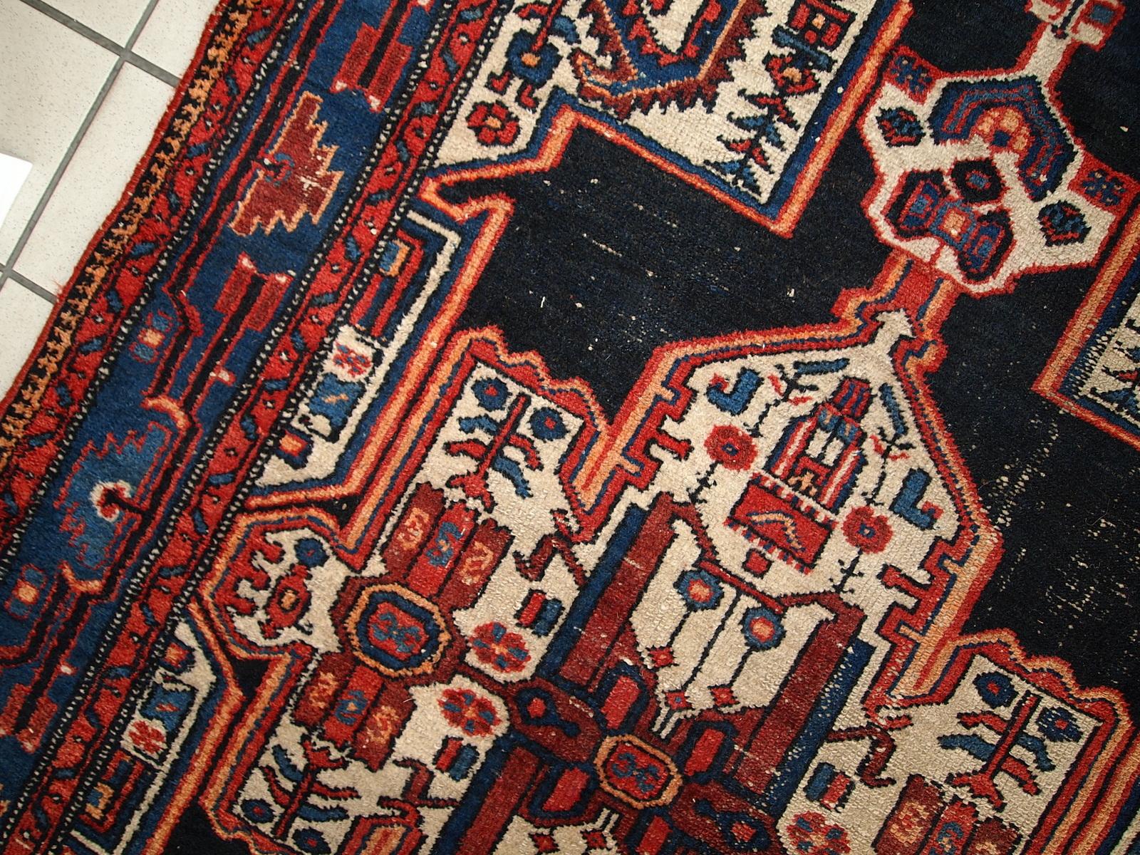 Handgefertigter antiker Teppich im Hamadan-Stil, 1920er Jahre, 1C321 im Angebot 5