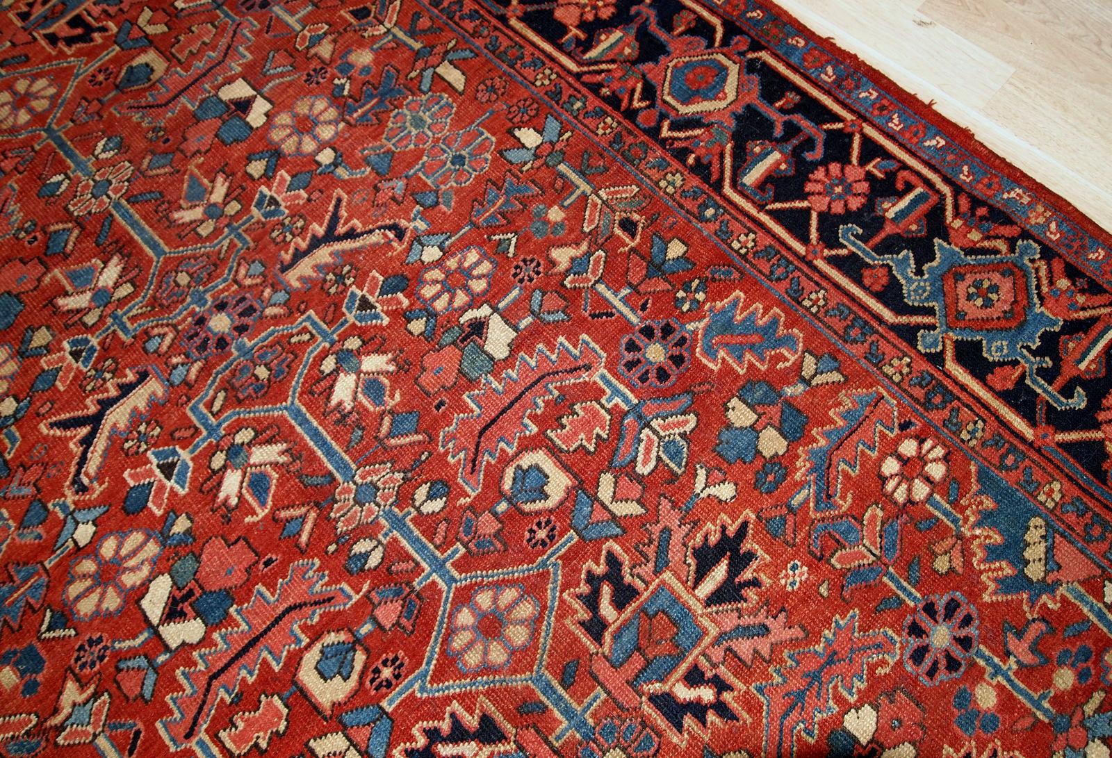 Handmade antique Heriz style rug, 1900s, 1B713 (Wolle)
