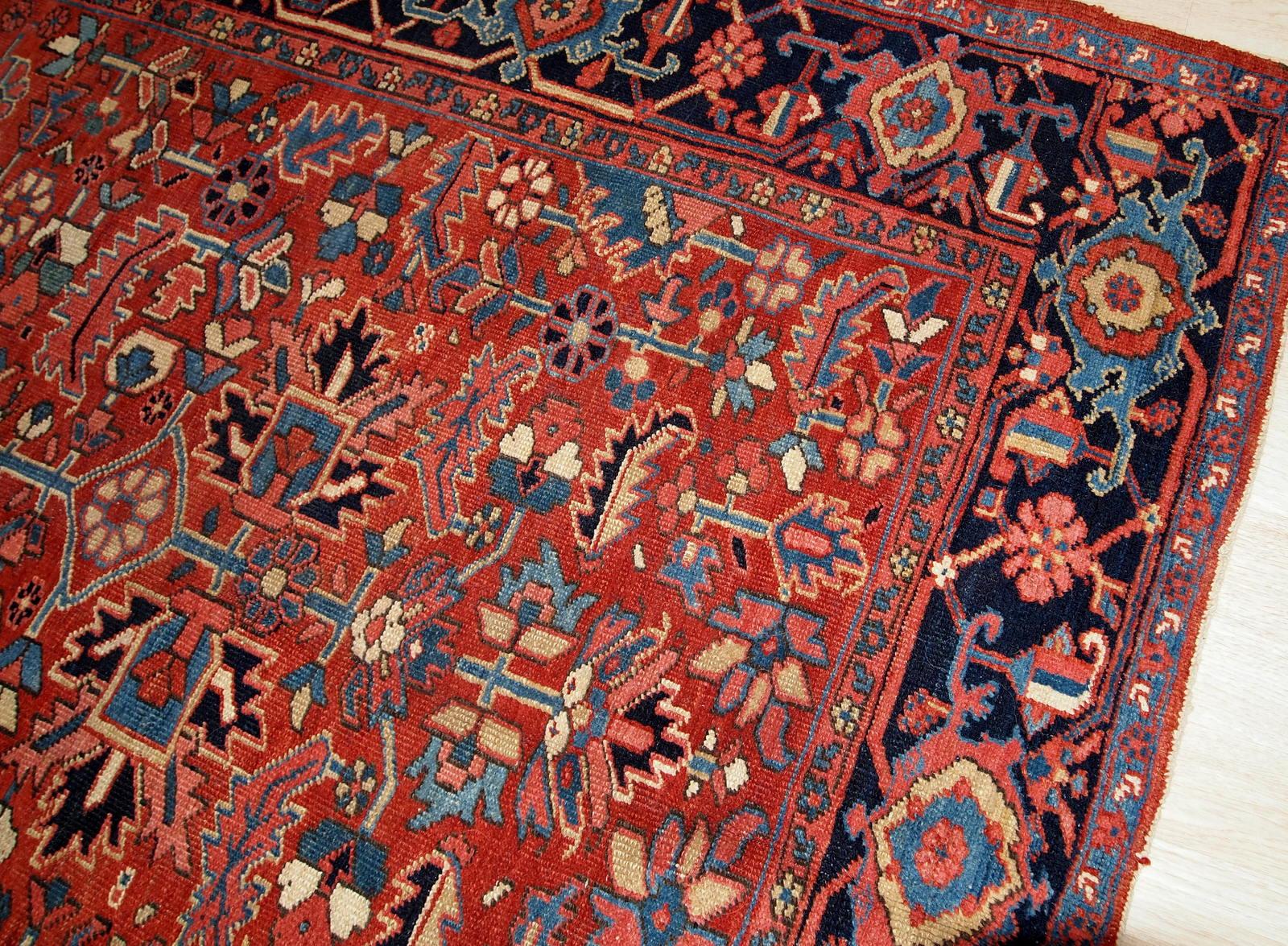 Handmade antique Heriz style rug, 1900s, 1B713 1