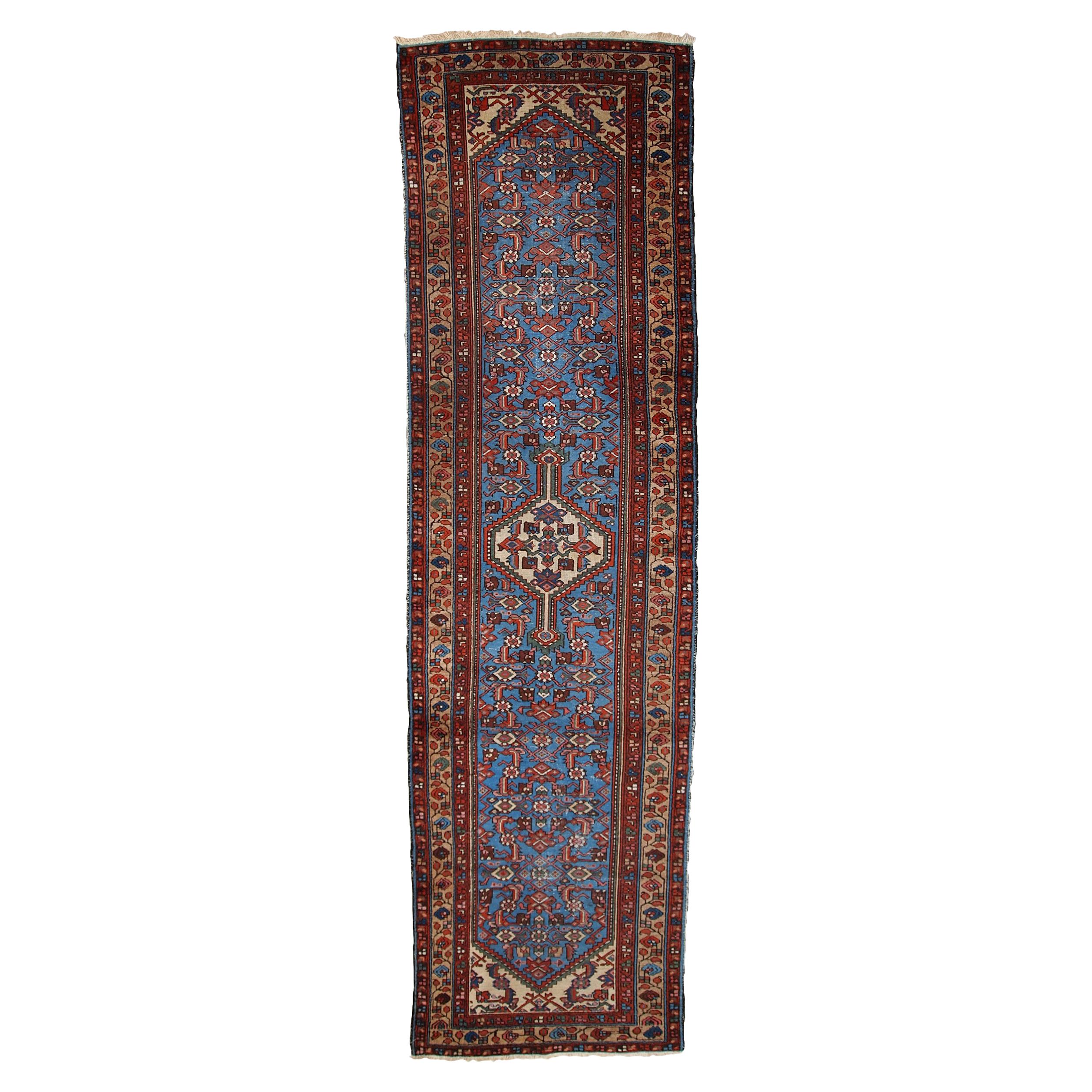 Handmade Antique Heriz Style Runner, 1920s, 1C681