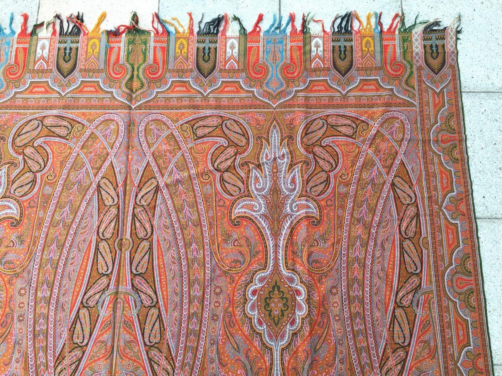 Châle indien ancien fait à la main 5' x 11,4', années 1900 - 1W02 Bon état - En vente à Bordeaux, FR