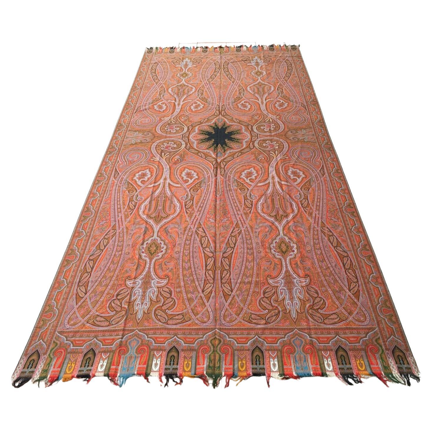 Handmade Antique Indian Cashmere Shawl 5' x 11.4', 1900s - 1W02 For Sale
