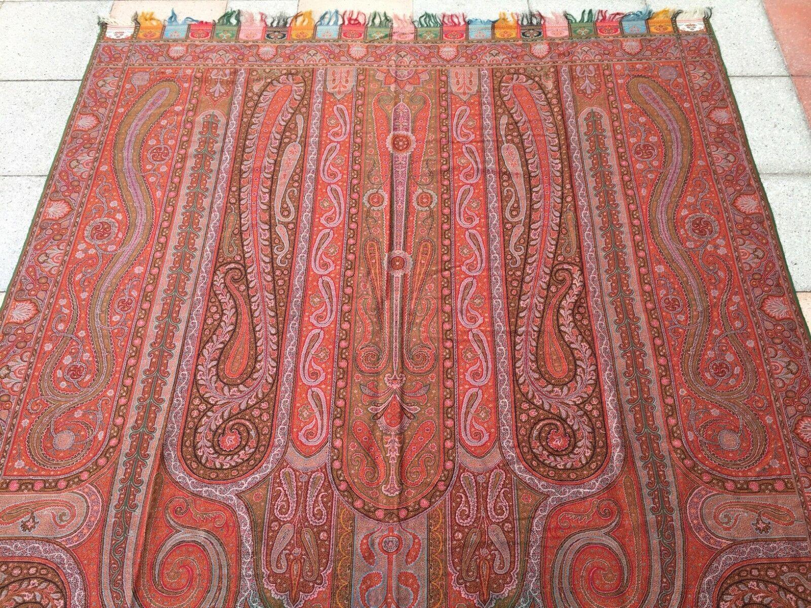 Handmade Antique Indian Cashmere Shawl 5.2' x 10.9', 1900s - 1W01 For Sale 2