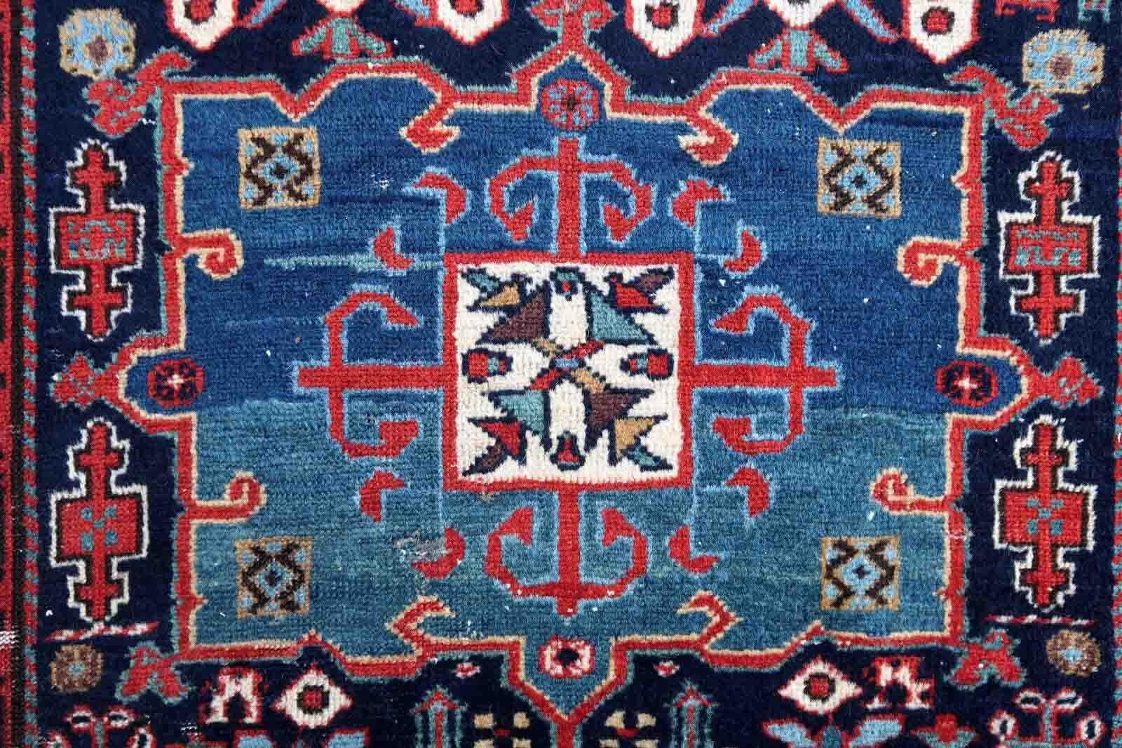 Asian Handmade Antique Karajeh Style Rug, 1850s, 1P96 For Sale