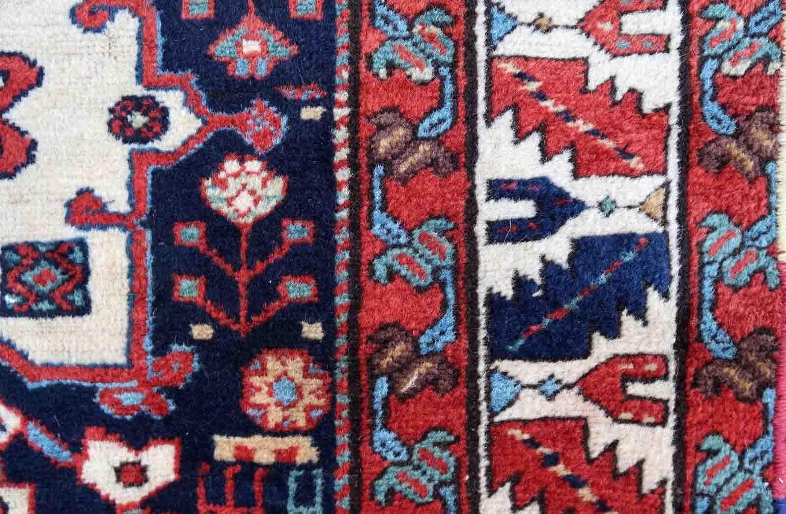 Handmade Antique Karajeh Style Rug, 1850s, 1P96 In Fair Condition For Sale In Bordeaux, FR