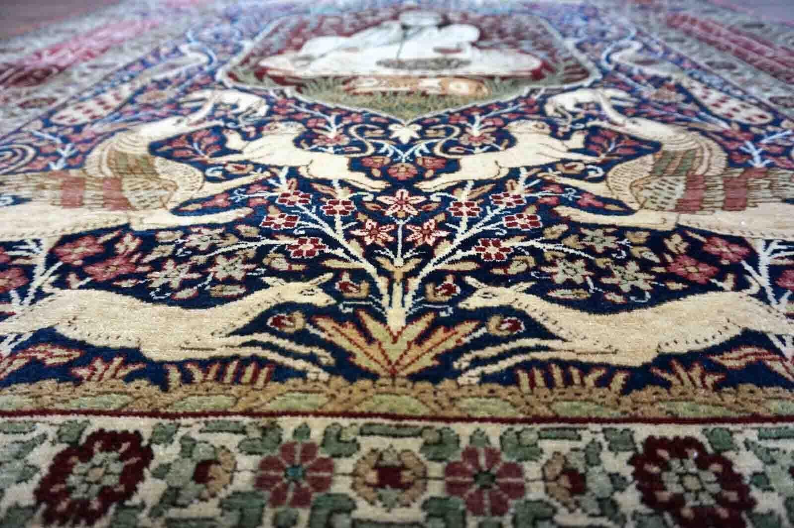 Indian Handmade Antique Persian Style Kerman Lavar Rug, 1900s, 1D24 For Sale