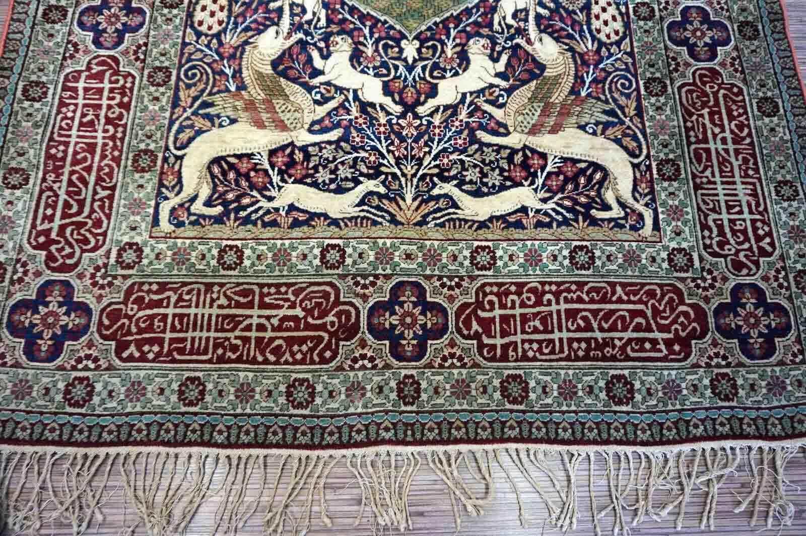 Hand-Knotted Handmade Antique Persian Style Kerman Lavar Rug, 1900s, 1D24 For Sale