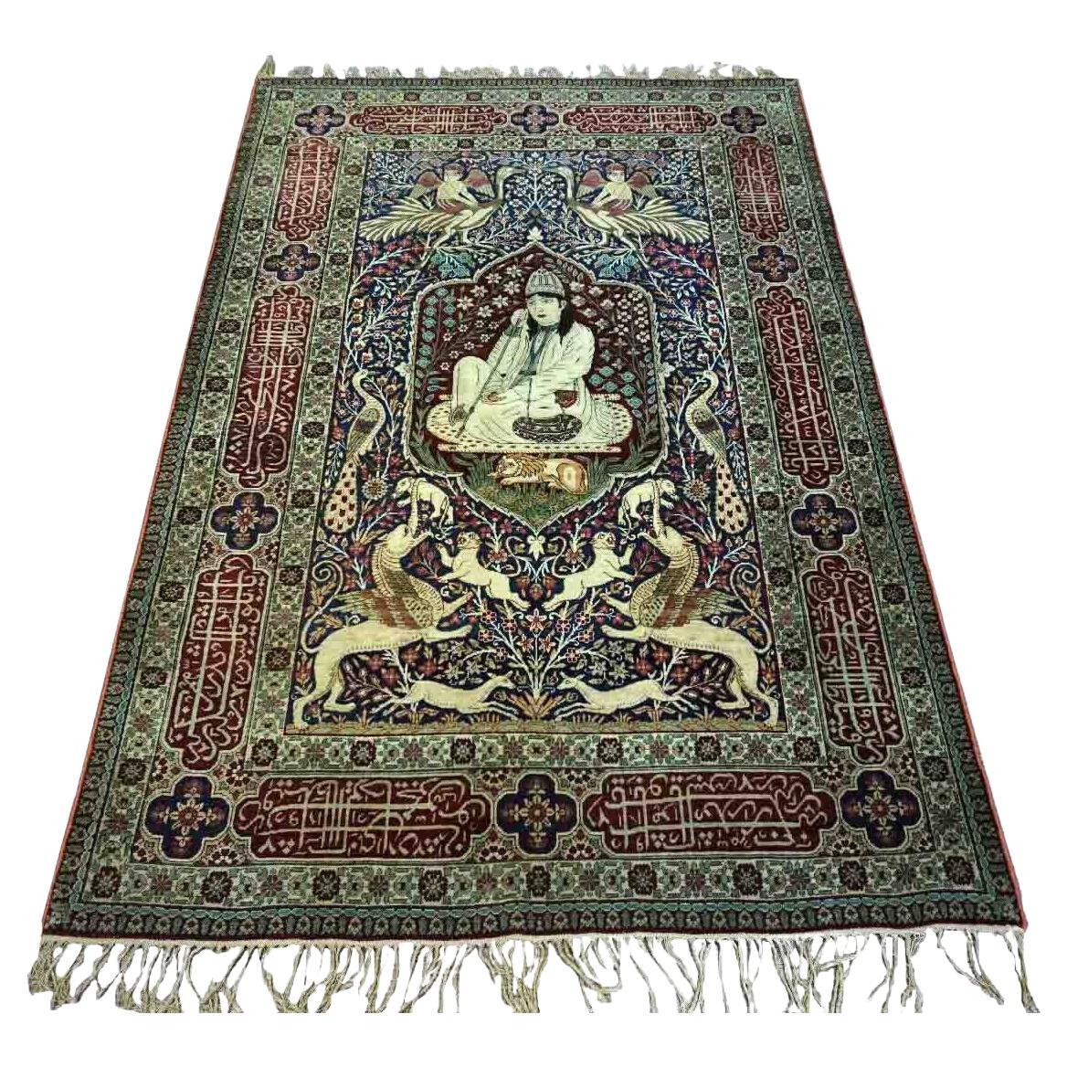 Handmade Antique Persian Style Kerman Lavar Rug, 1900s, 1D24 For Sale