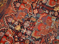 Handmade Antique Khamseh Style Rug, 1840s, 1B663
