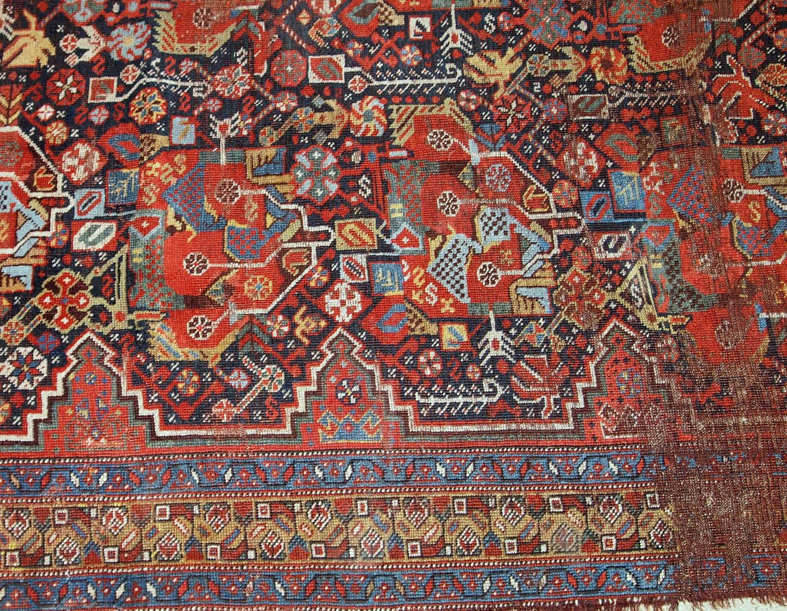 Indian Handmade Antique Khamseh Style Rug, 1840s, 1B663 For Sale