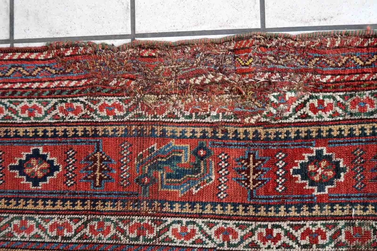 Handmade Antique Khamseh Style Rug, 1880s, 1C994 In Distressed Condition For Sale In Bordeaux, FR