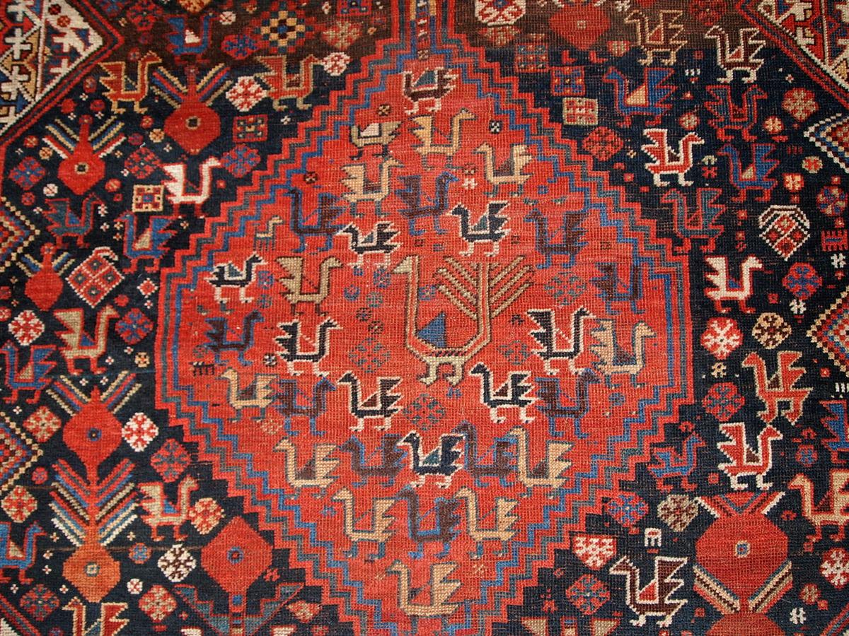 Wool Handmade Antique Khamseh Style Rug, 1880s, 1B193