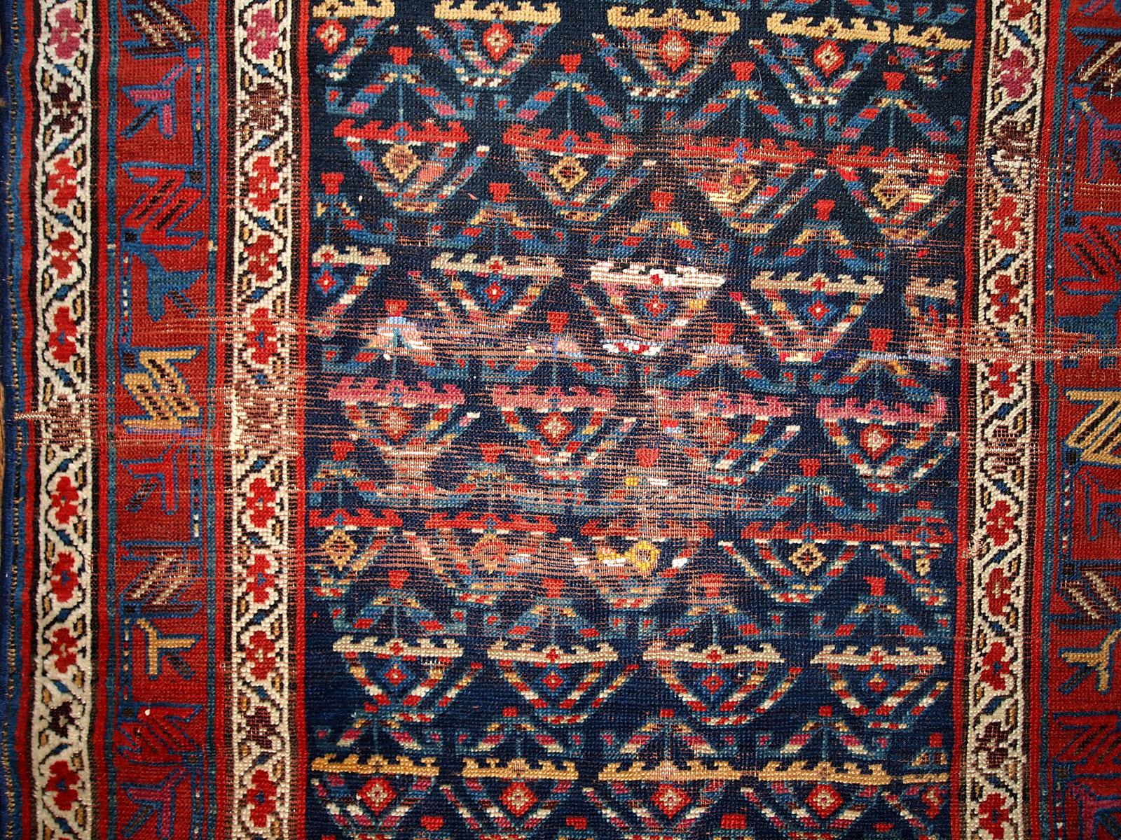 Handmade Antique Kurdish Style Distressed Runner, 1900s, 1B442 In Fair Condition For Sale In Bordeaux, FR