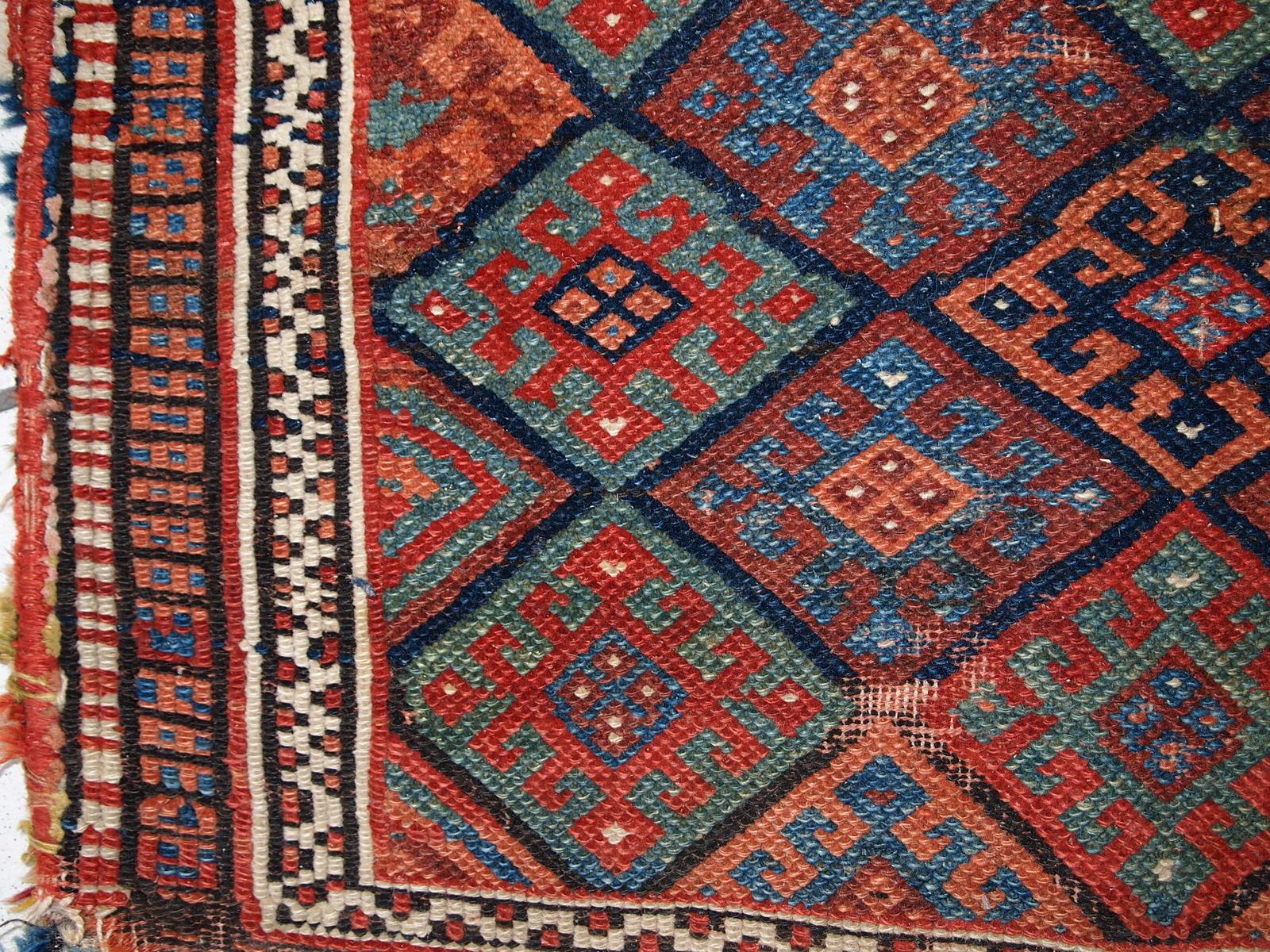 Wool Handmade Antique Kurdish Style Rug, 1880s, 1C451 For Sale