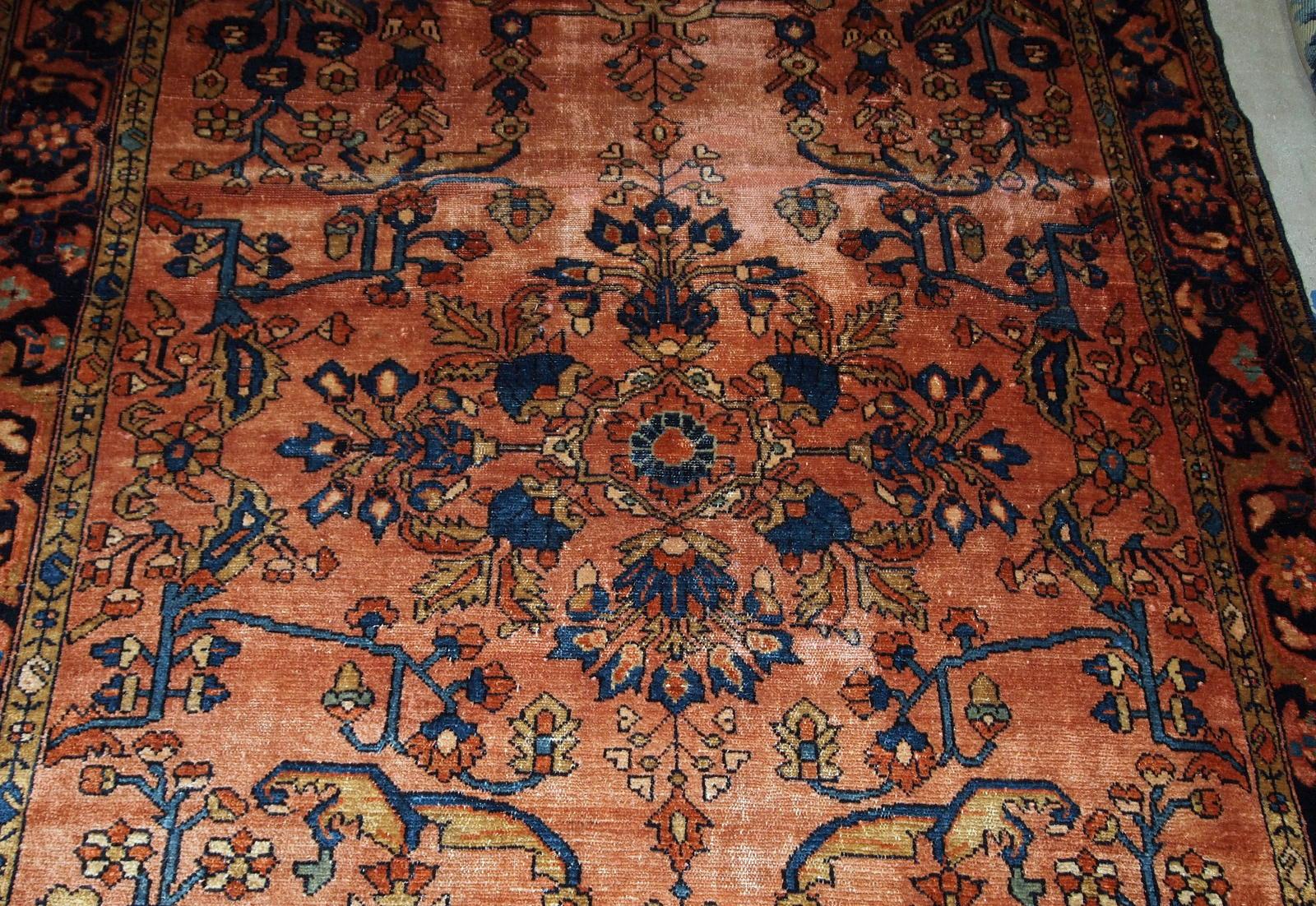 Handmade Antique Lilihan Style Rug, 1910s, 1B797 In Fair Condition In Bordeaux, FR