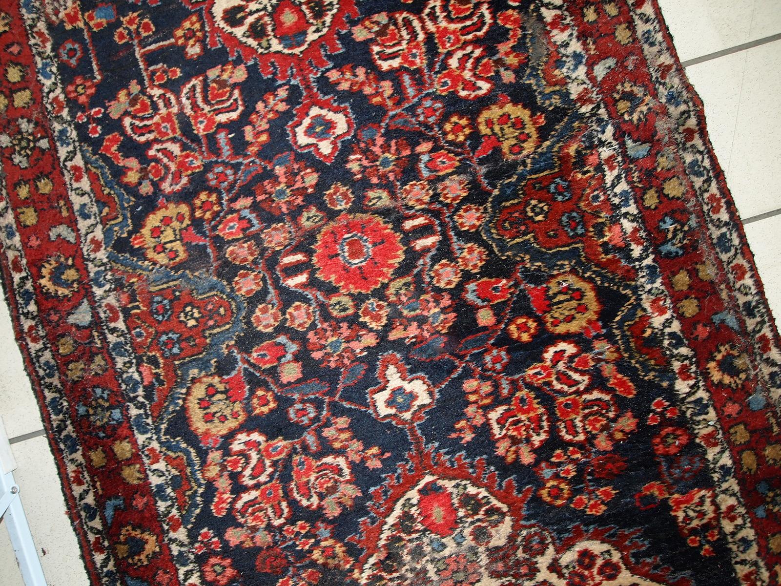 Hand-Knotted Handmade Antique Malayer Style Runner, 1920s, 1C682 For Sale
