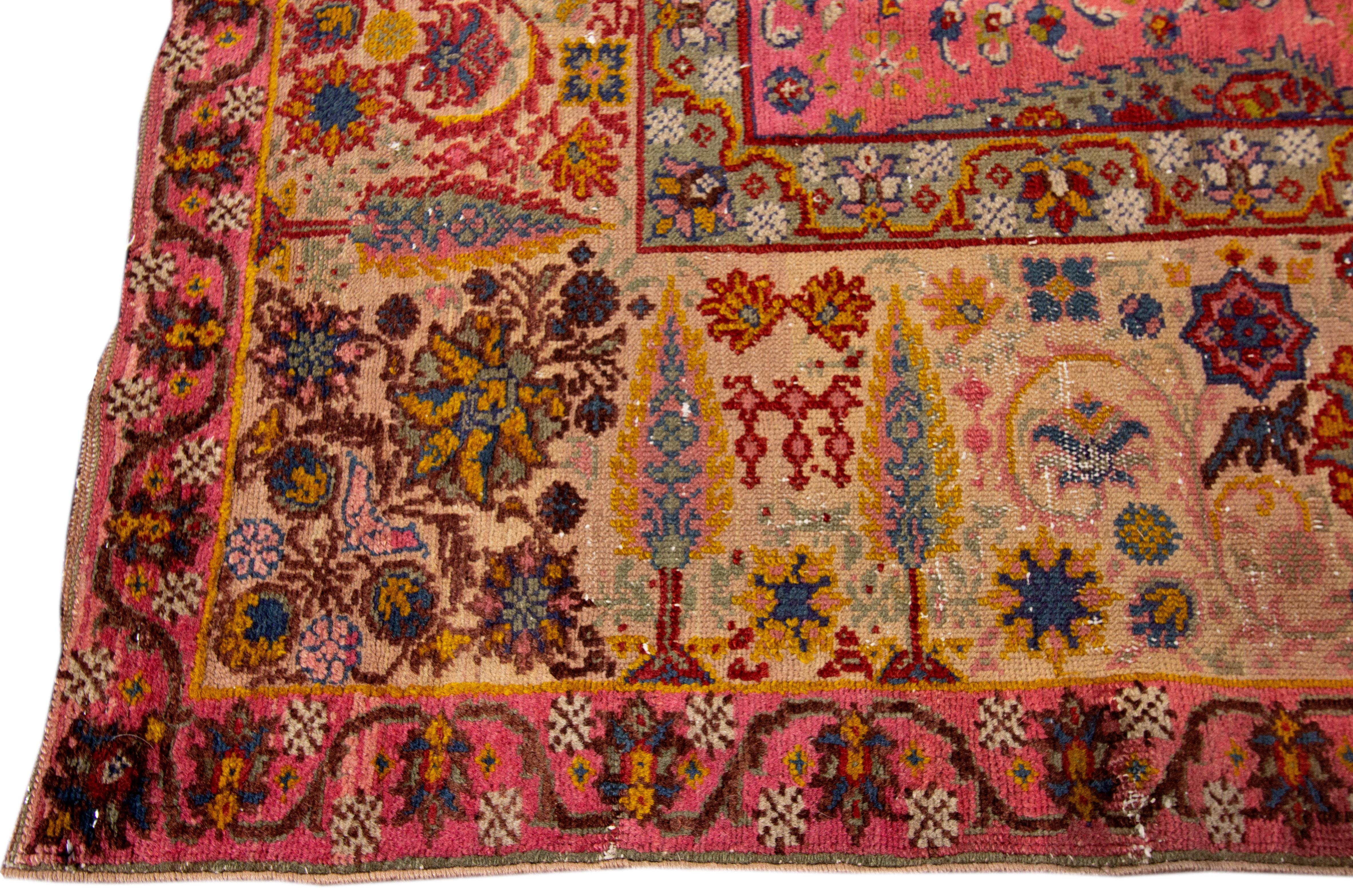 Islamic Handmade Antique Marbediah Israeli Wool Rug with All-Over Roseberry Field For Sale