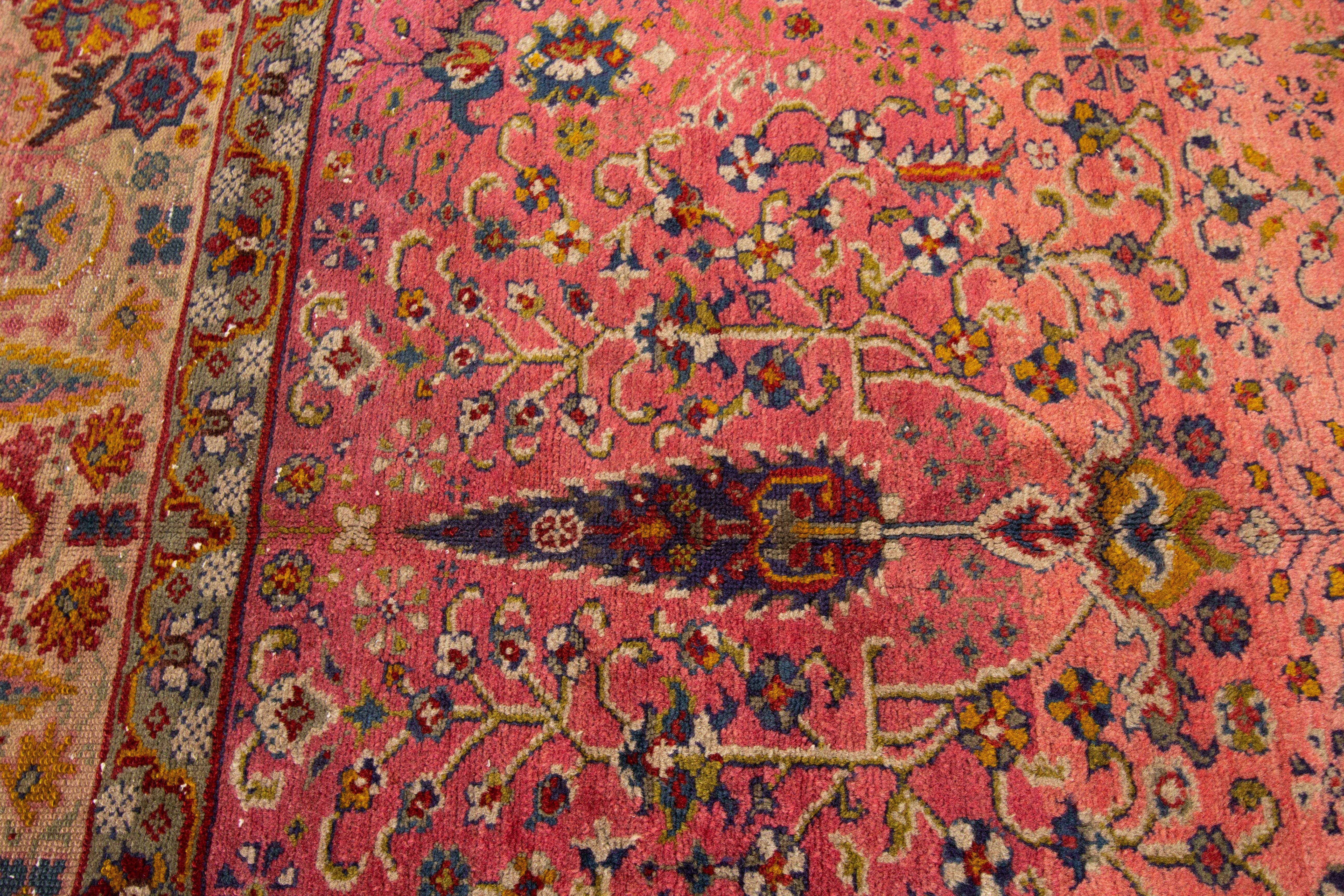 Handmade Antique Marbediah Israeli Wool Rug with All-Over Roseberry Field In Fair Condition For Sale In Norwalk, CT