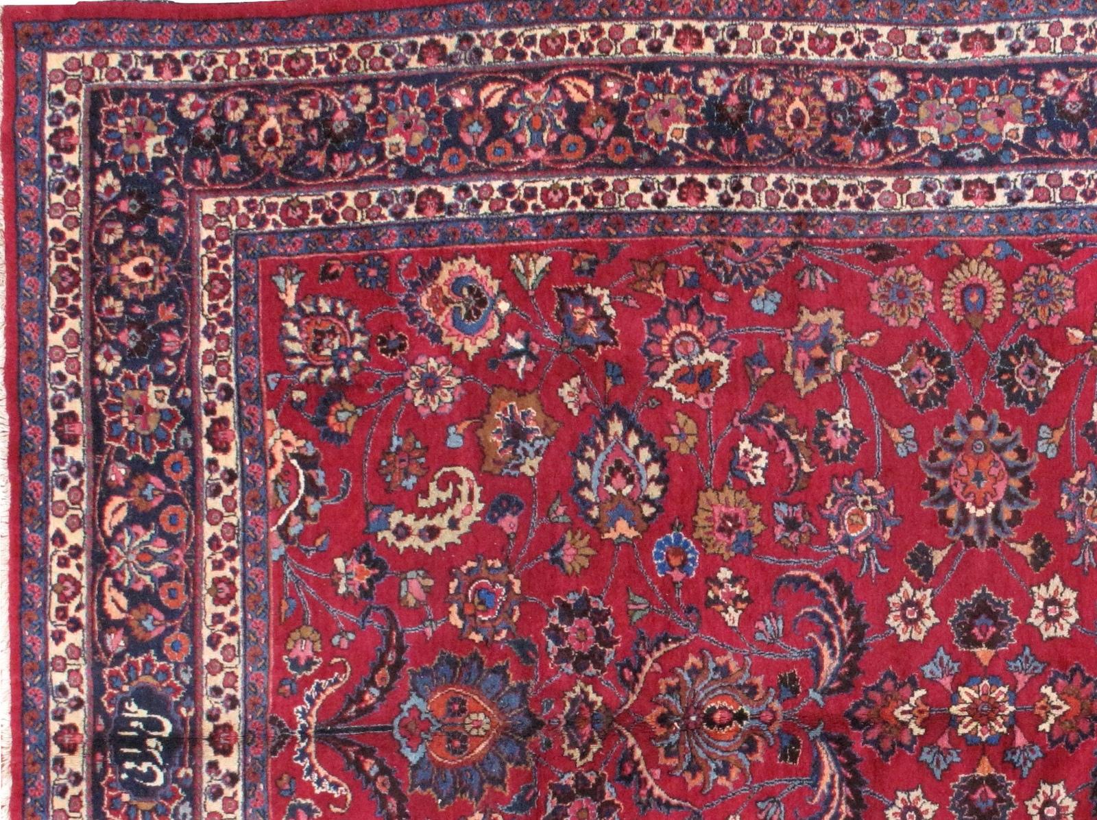 Hand-Knotted Handmade Antique Mashad Style Rug, 1910s, 1B461 For Sale