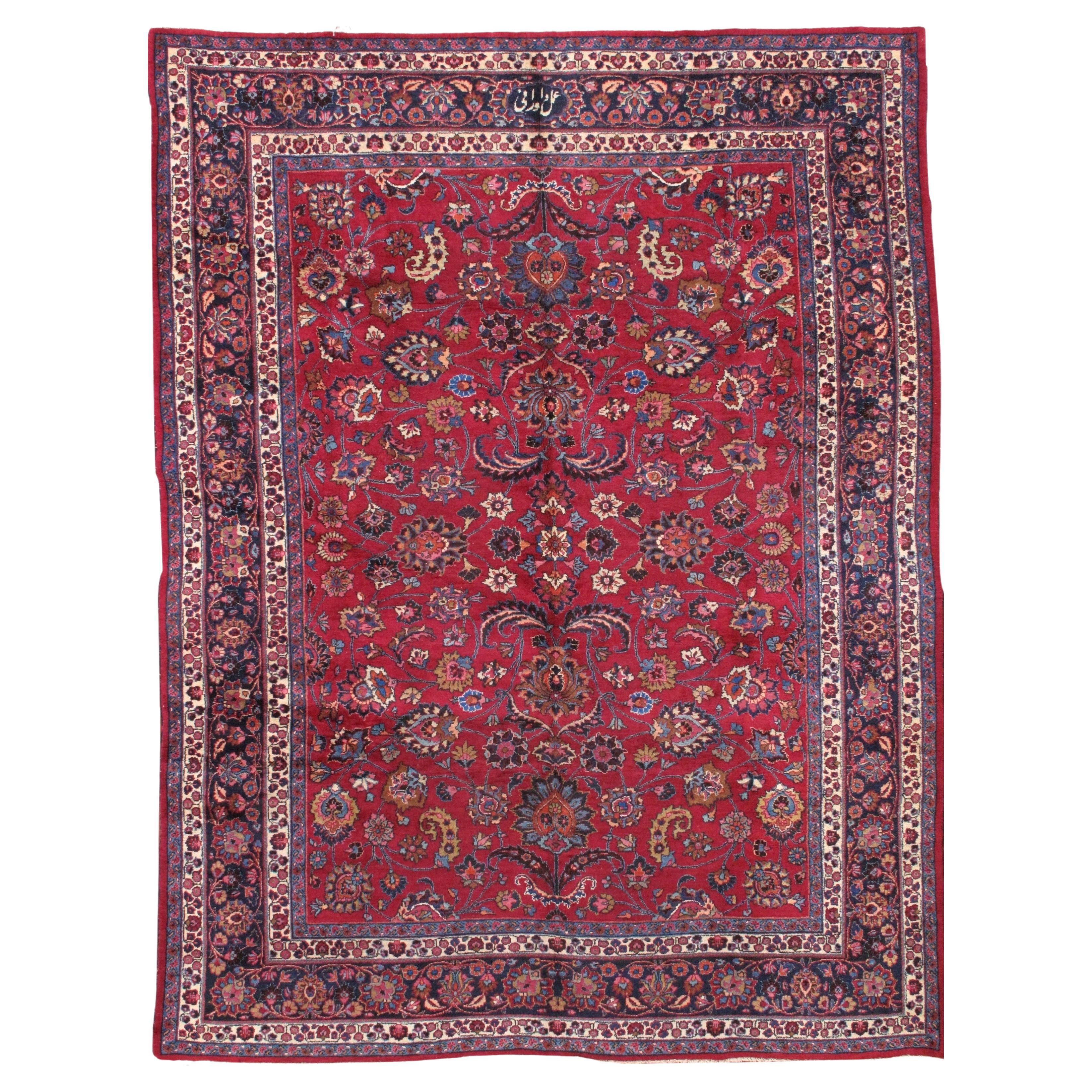 Handmade Antique Mashad Style Rug, 1910s, 1B461 For Sale